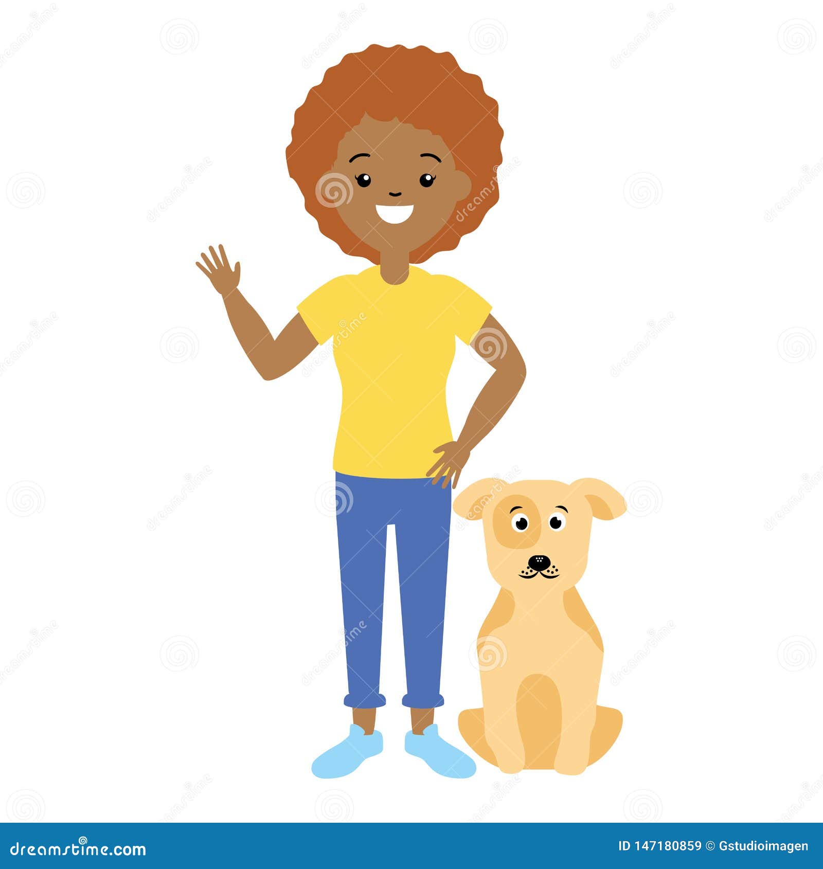 Woman and pet animals stock illustration. Illustration of care 147180859