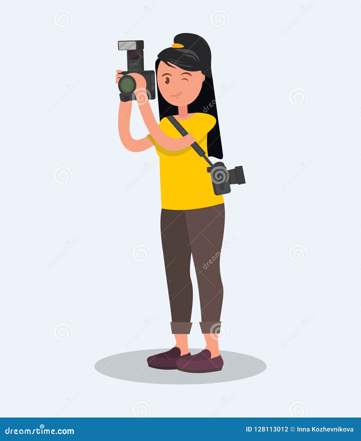 Woman Photographer Holding a Camera on a White Background. Stock Vector ...