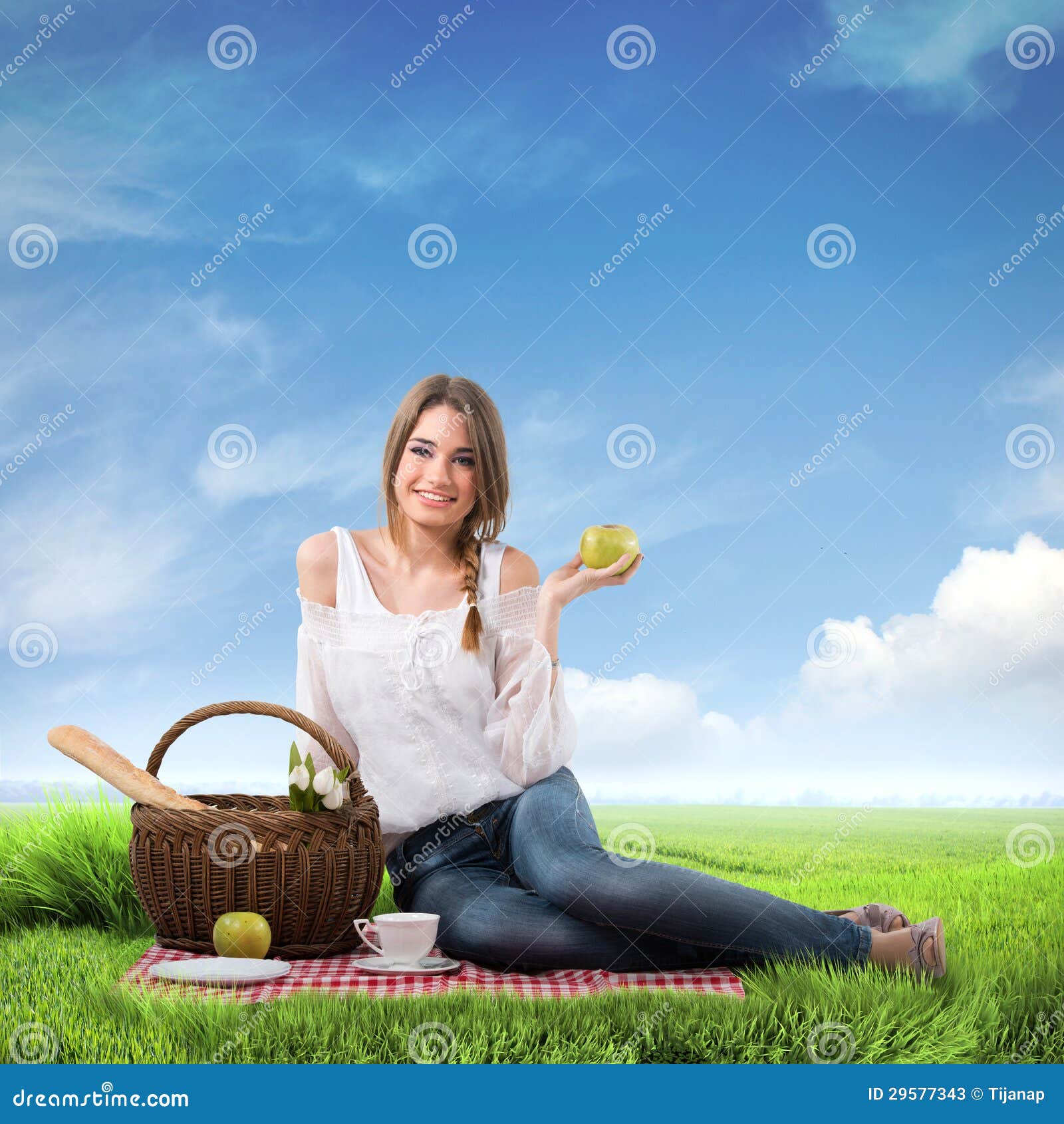 Woman on a picnic stock image. Image of natural, green 29577343