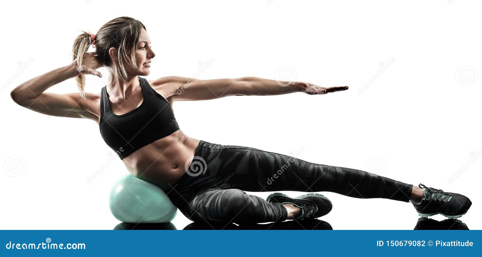 Woman Pilates Fitness Soft Ball Exercises Silhouette Isolated Stock Photo - Image of exercising 