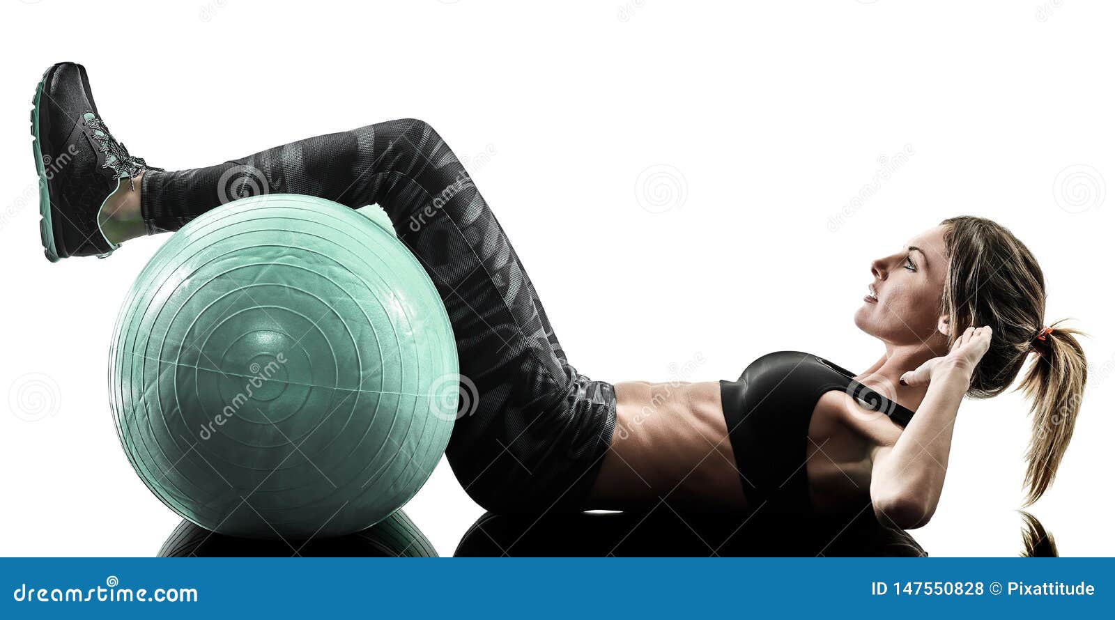 Woman Pilates Fitness Soft Ball Exercises Silhouette Isolated Stock Photo - Image of shadows 