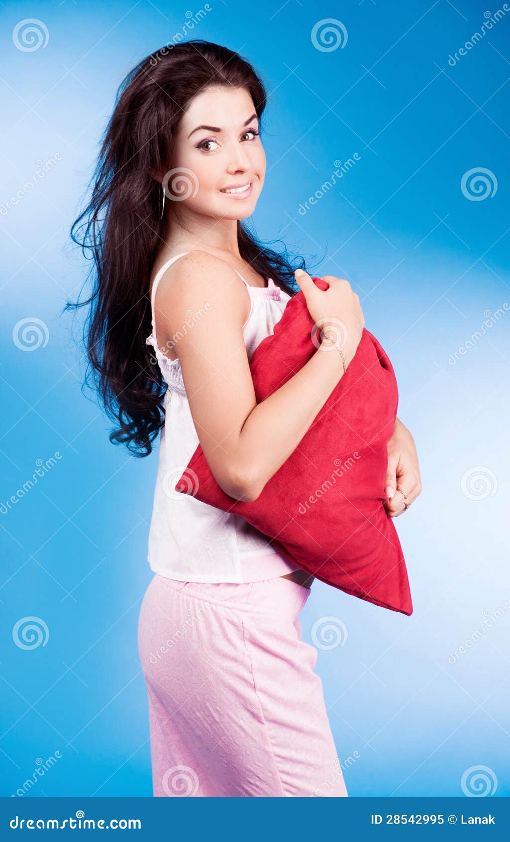 Woman With Pillow Stock Image Imag