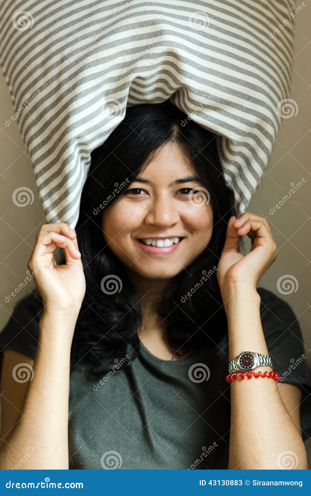 Woman with the Pillow Over Her Head Stock Image Image of lady, joyful