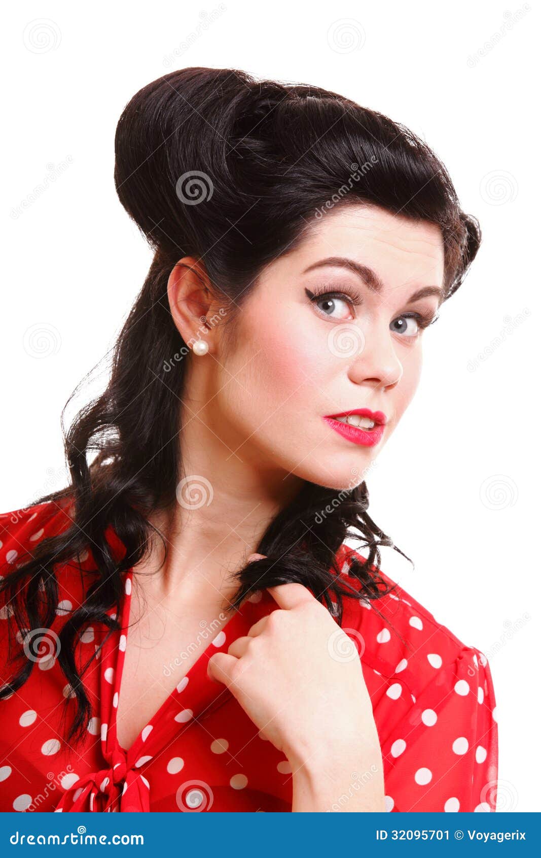 Woman Pin Up Make Up Hairstyle Posing In Studio Stock Image Image Of