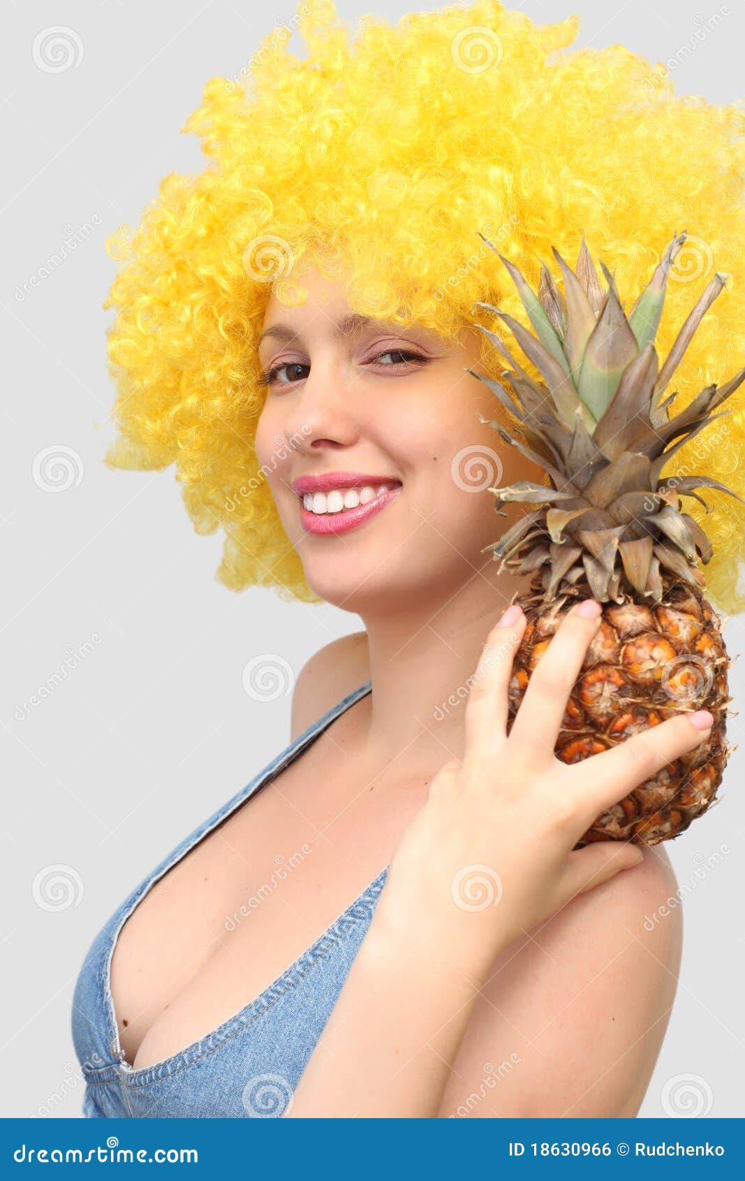 Woman with pineapple stock photo. Image of ananas, pineapple 18630966