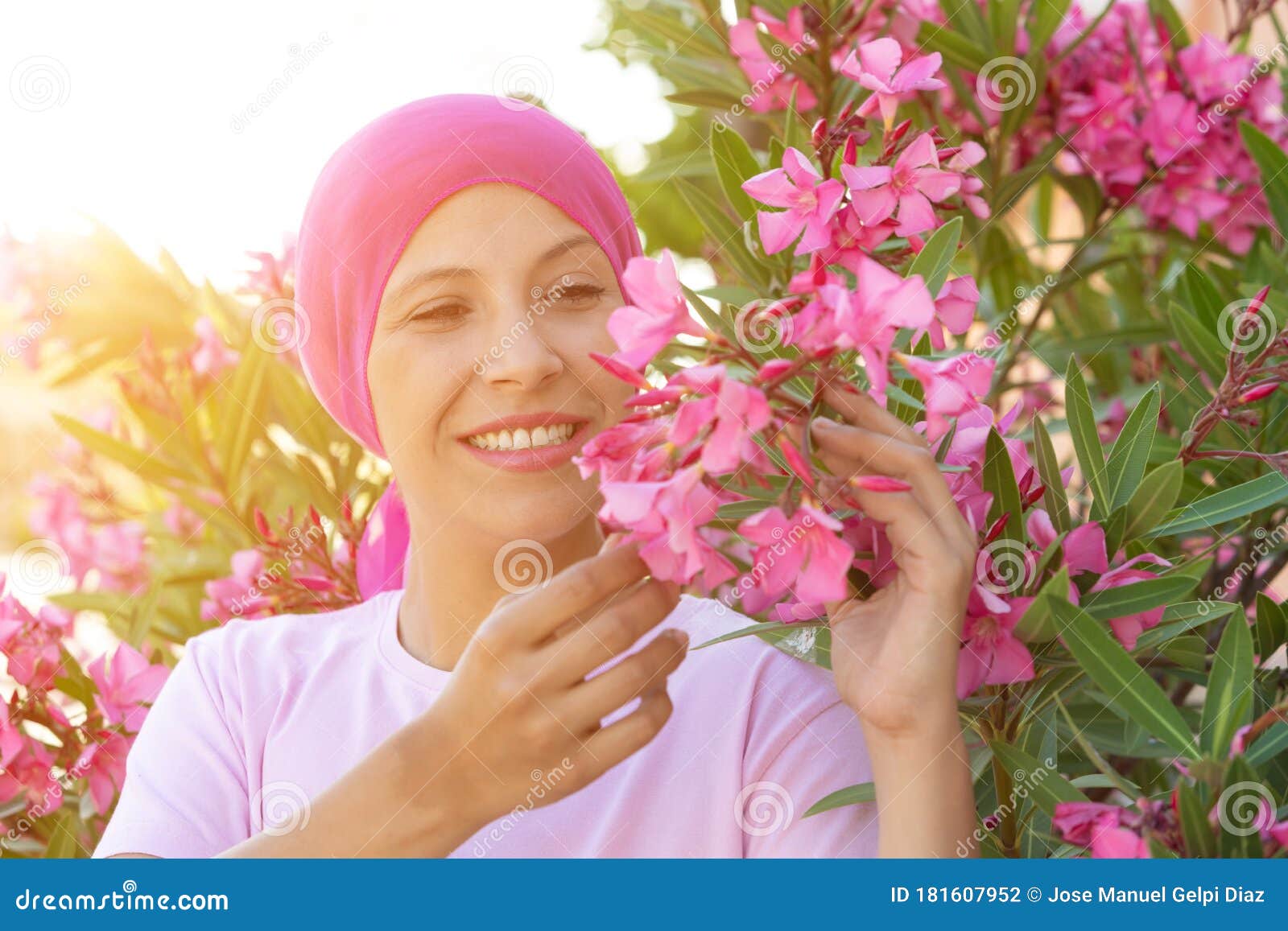 Woman with Pink Scarf on the Head Stock Photo - Image of care, hopeful ...