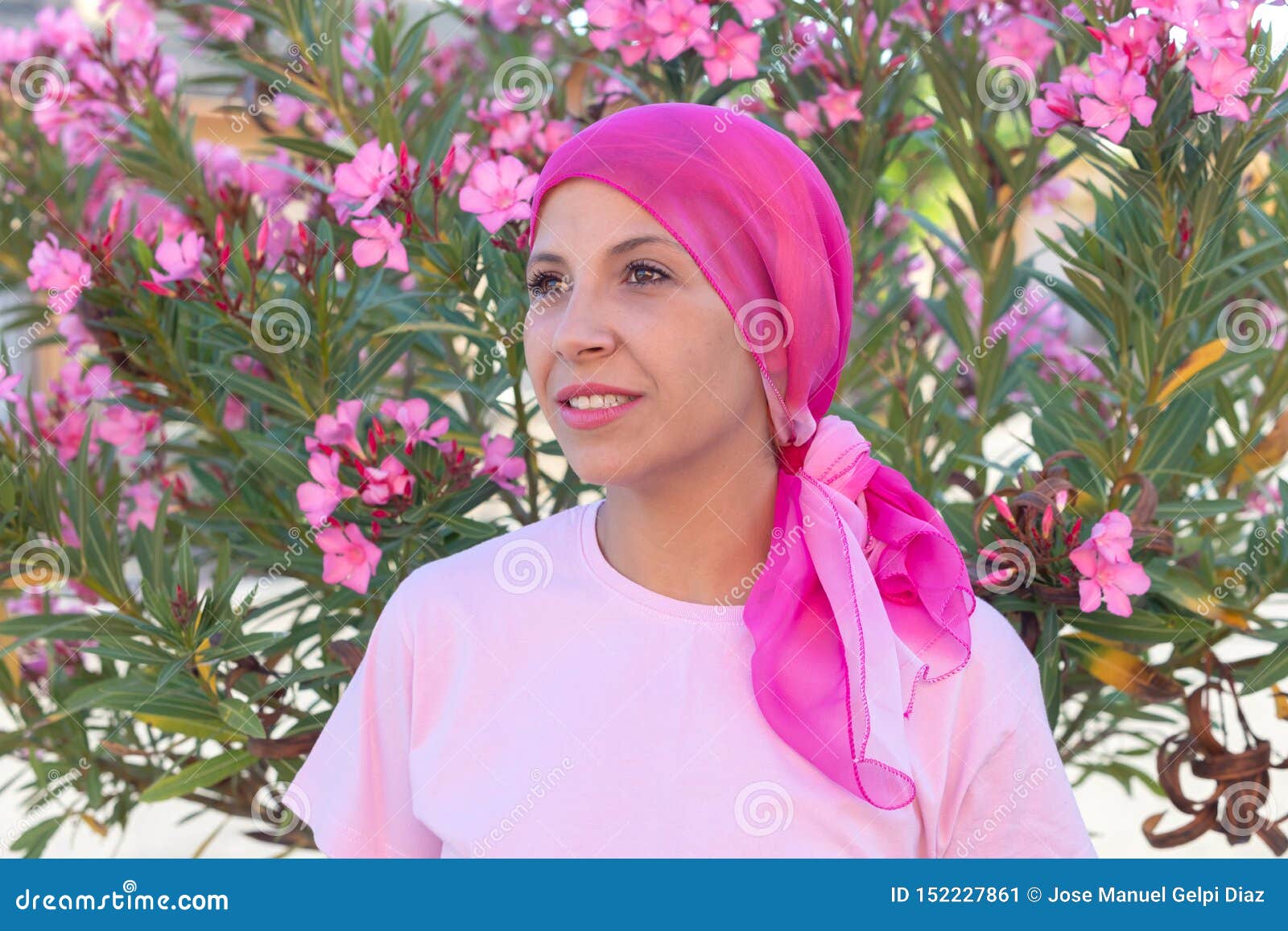 Woman with Pink Scarf on the Head Stock Image - Image of oncology ...