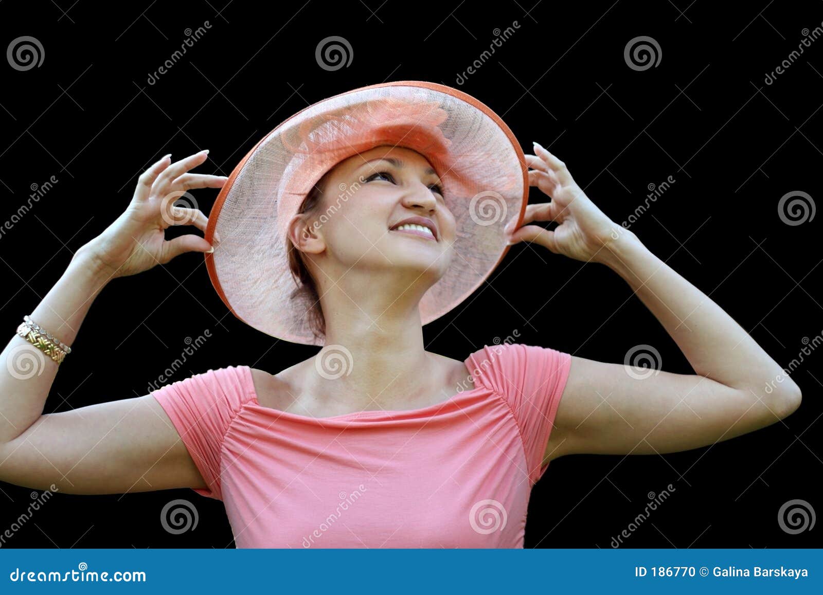 Woman in a pink straw hat stock photo. Image of caucasian 186770