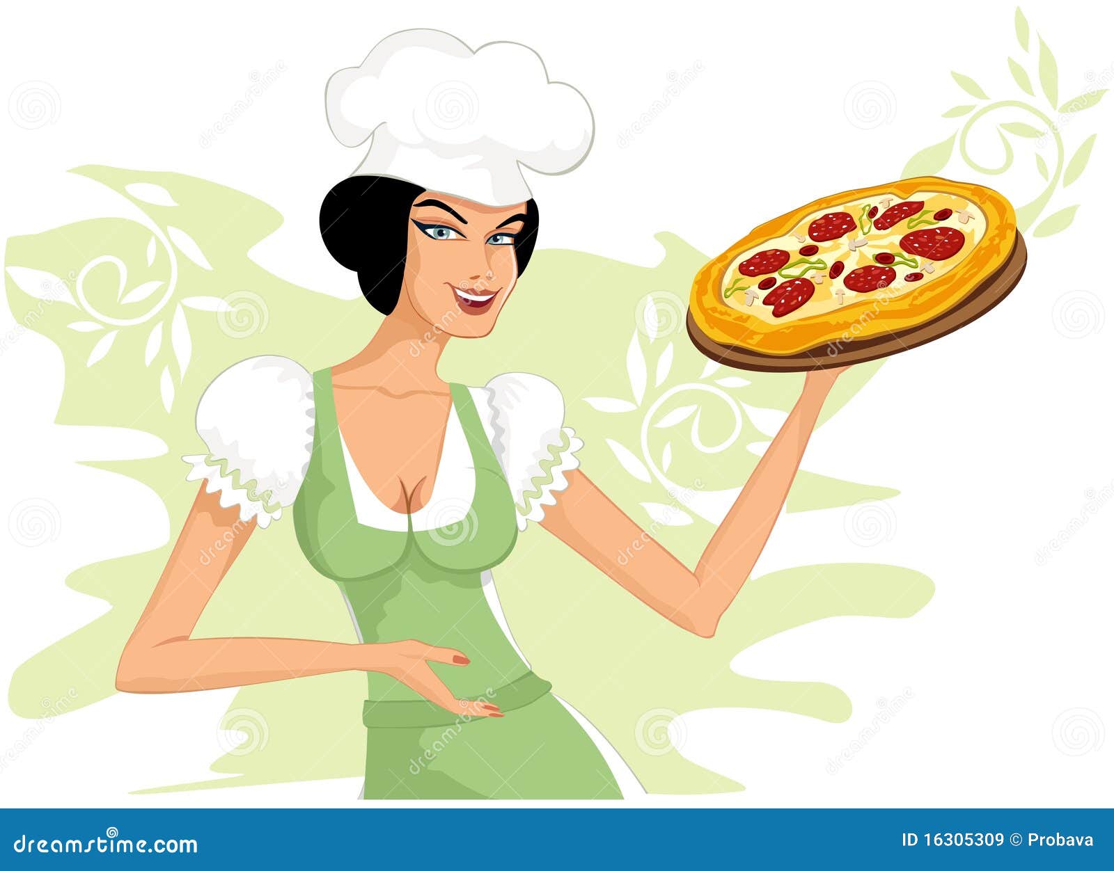 Woman with a pizza stock vector. Illustration of cheese - 16305309