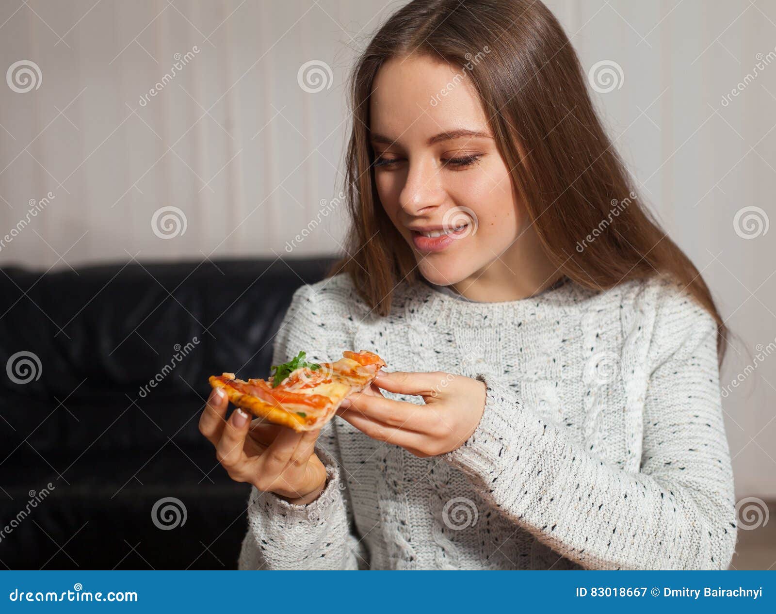Woman with pizza stock image. Image of food, pizza, face 83018667