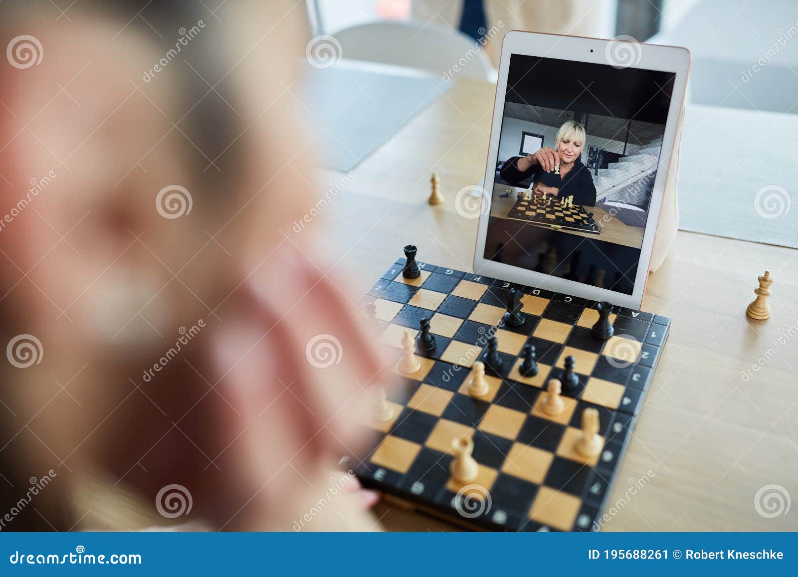 Woman Playing Chess with a Friend in Video Chat Stock Image - Image of  everyday, call: 195688261