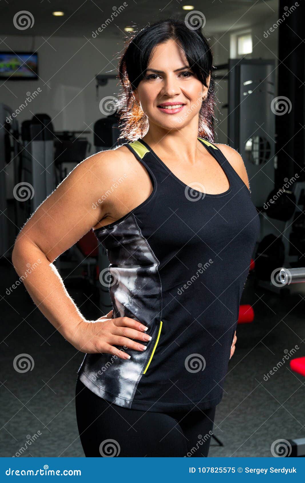 Woman Plus Size in Gym Posing Happy, Female XXL Losing Weight, F