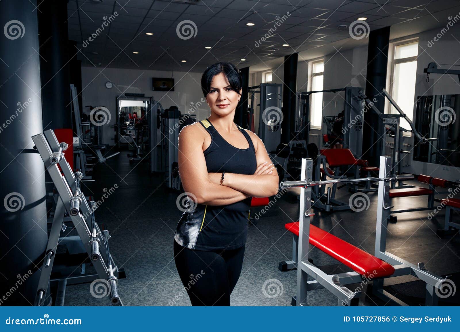 Woman Plus Size in Gym Posing Happy, Female XXL Losing Weight, F