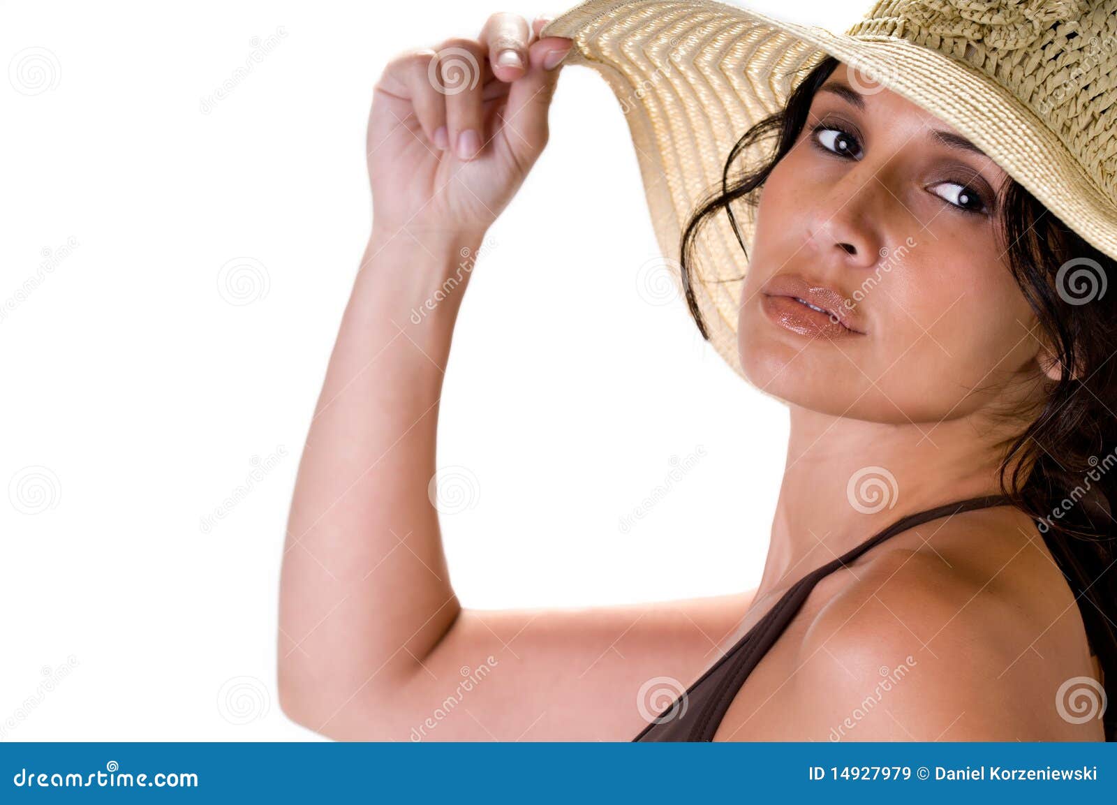 Woman Portrait with Beach Hat Stock Image Image of cute, relaxed