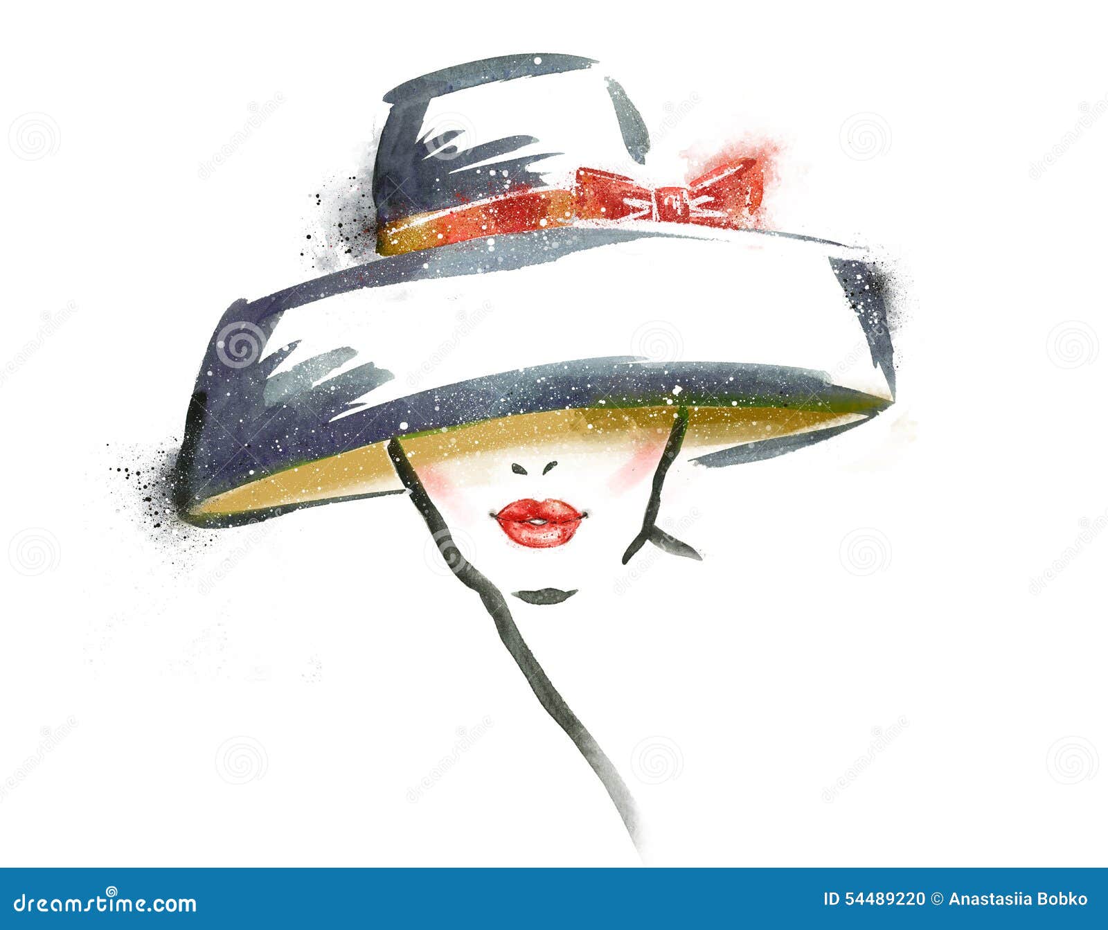 Woman Portrait With Hat Abstract Watercolor Fashion Illustration Stock Illustration