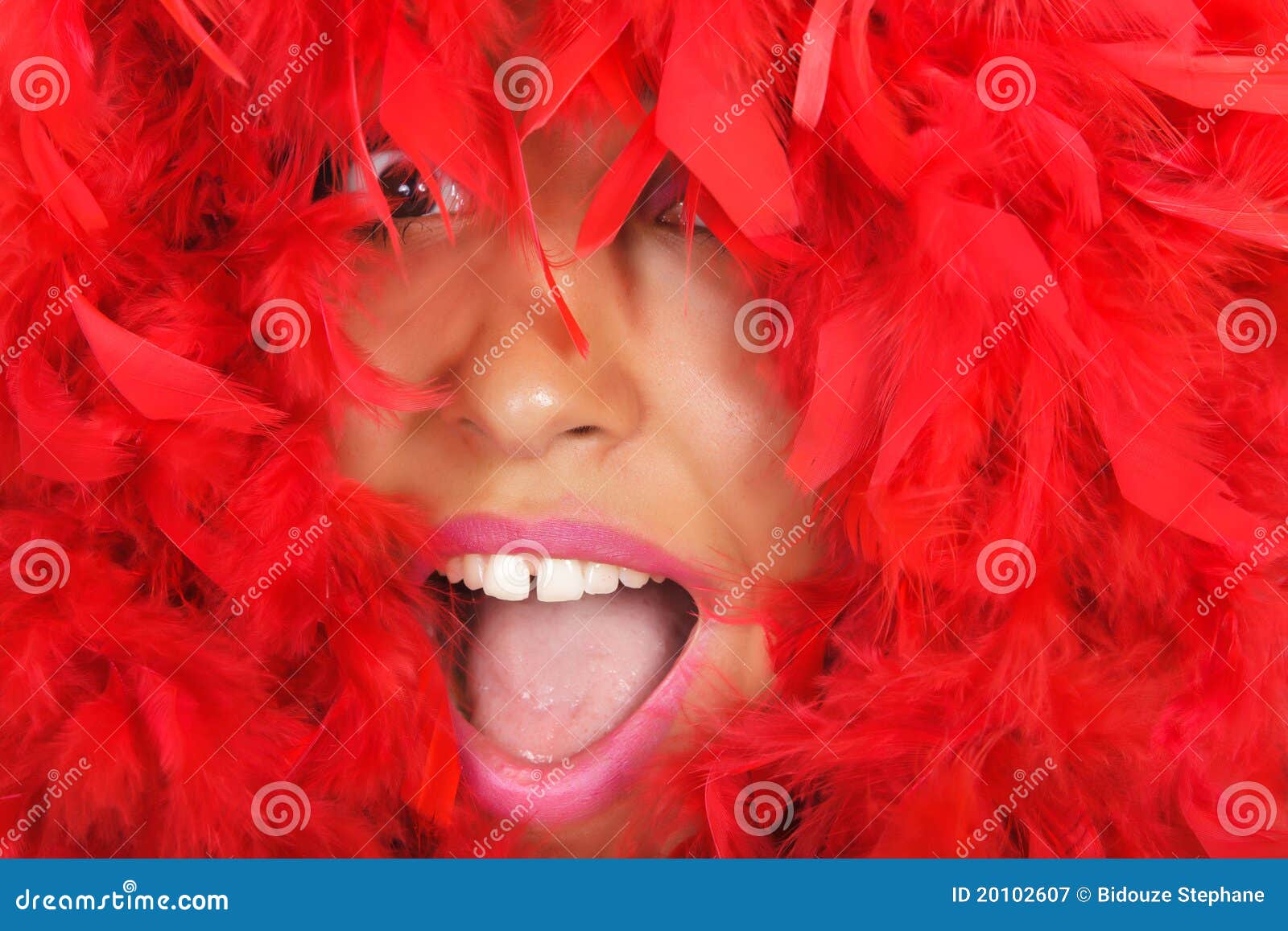 Woman Portrait in Red Feather Stock Image Image of hidden, girl 20102607