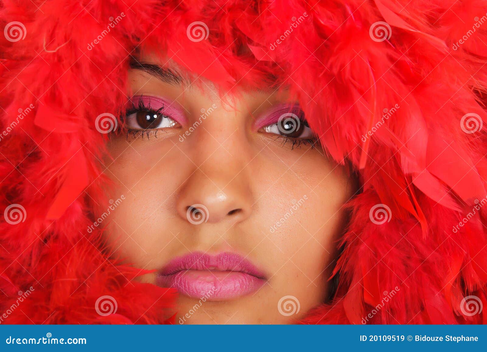 Woman Portrait in Red Feather Stock Image Image of person, woman