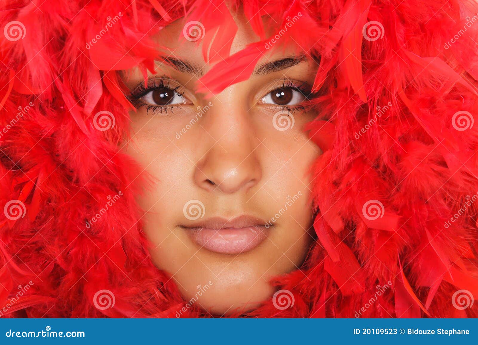 Woman Portrait in Red Feather Stock Image Image of female, feather