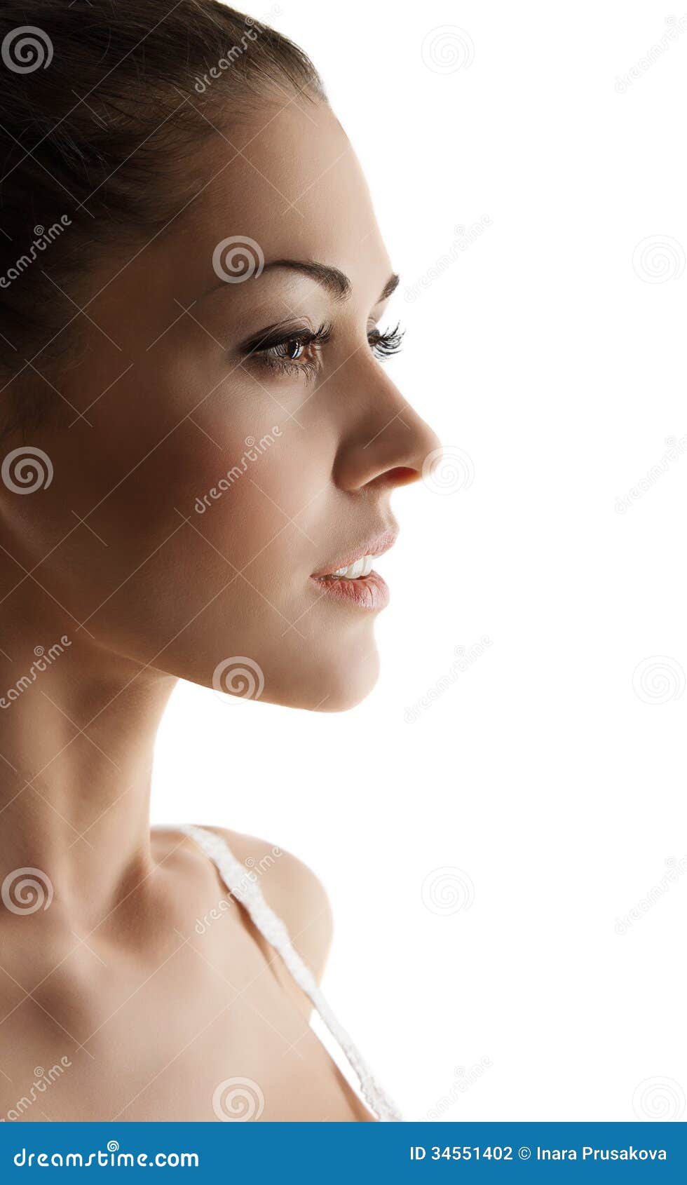 Woman Portrait Side View Over White Background Stock Photo - Image of