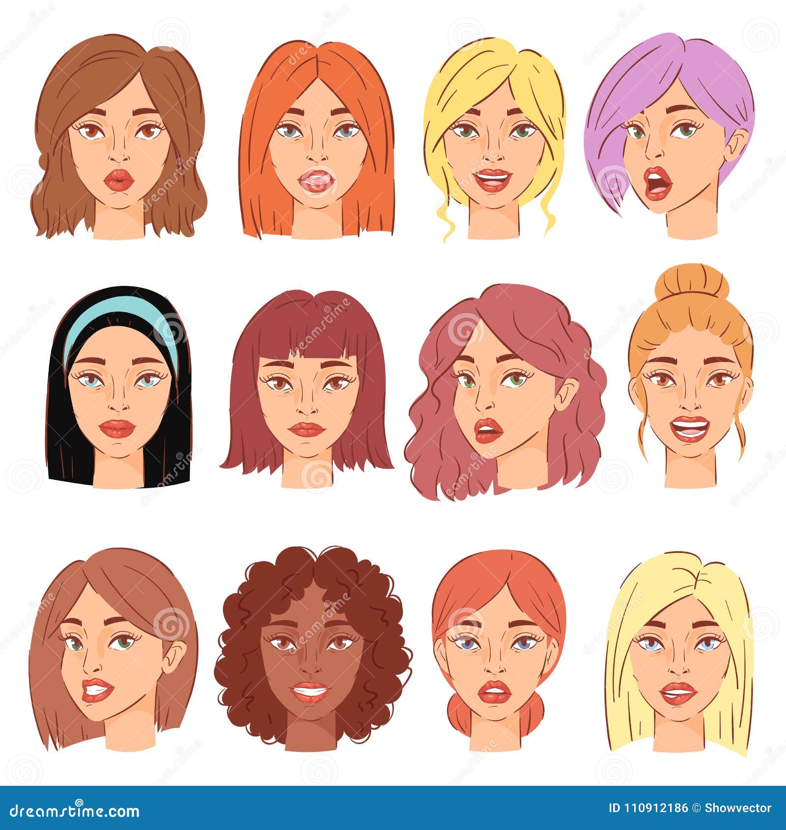 Woman Portrait Vector Female Character Face of Girl with Hairstyle and  Cartoon Person Illustration Set of Beautiful Stock Vector - Illustration of  background, flat: 110912186