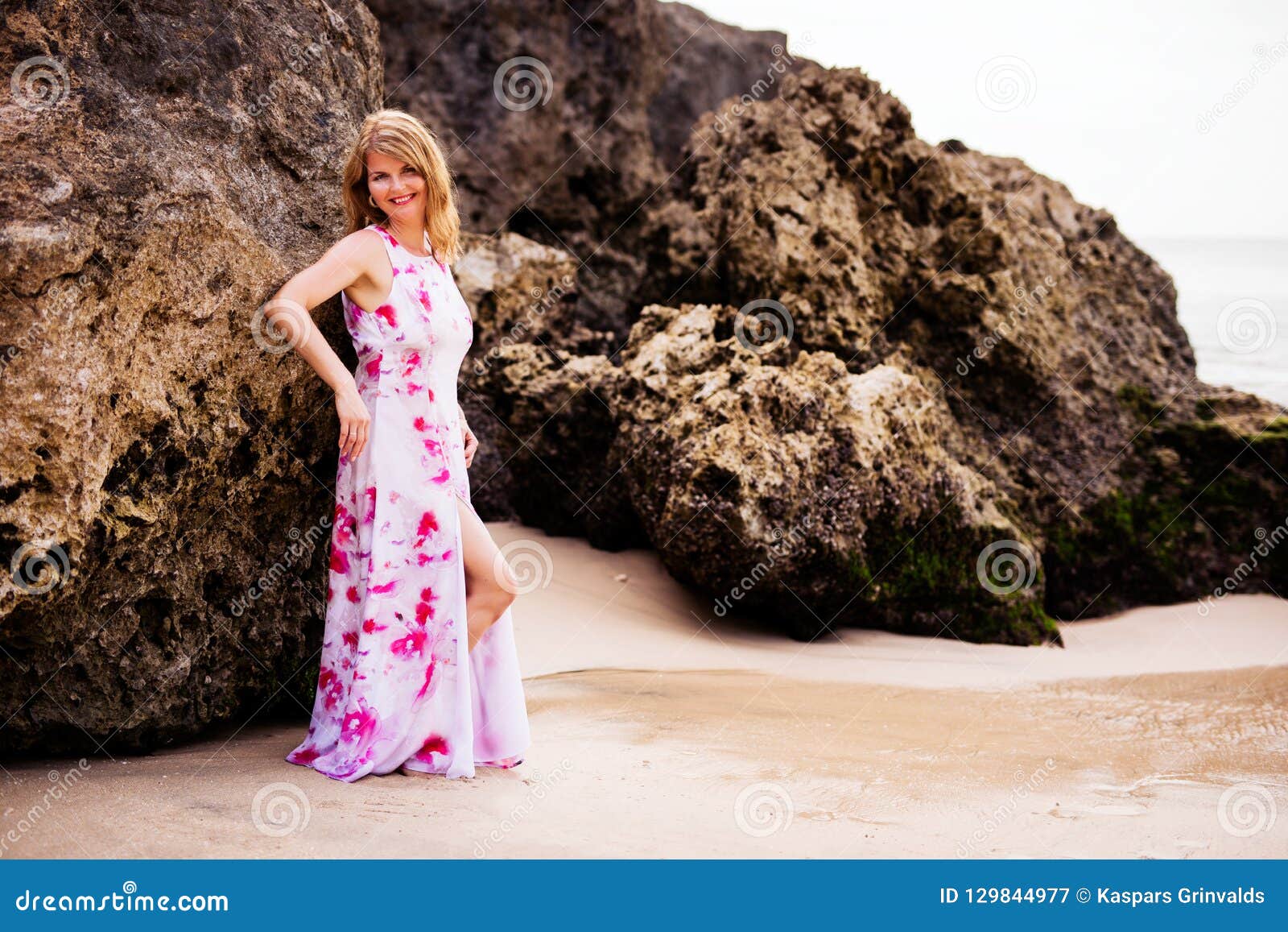 Woman Posing On The Beach Rocks Stock Image Image Of Girl Happy 129844977 