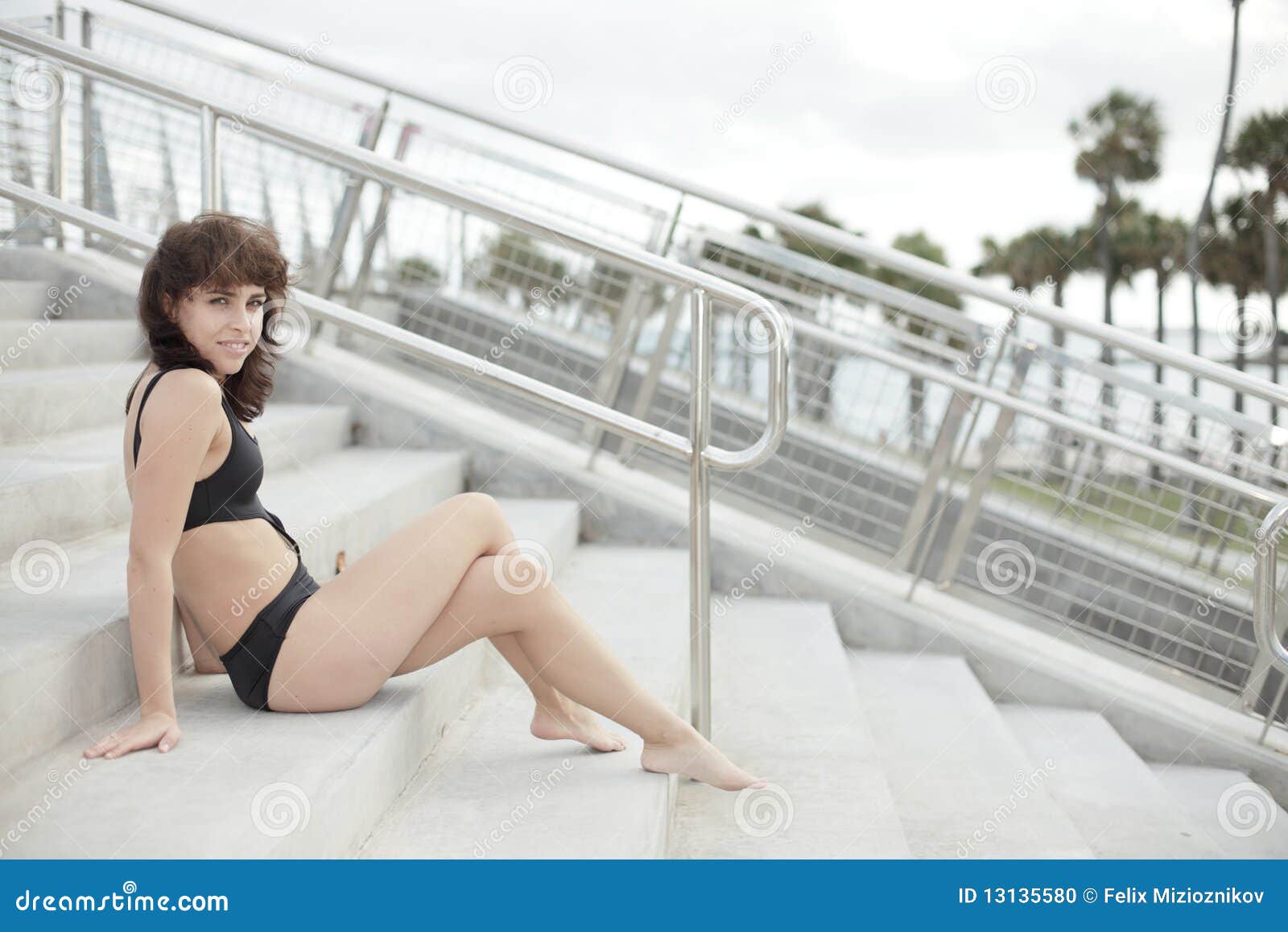 Woman Posing On Stairs Stock Photo Image Of Pretty Knee