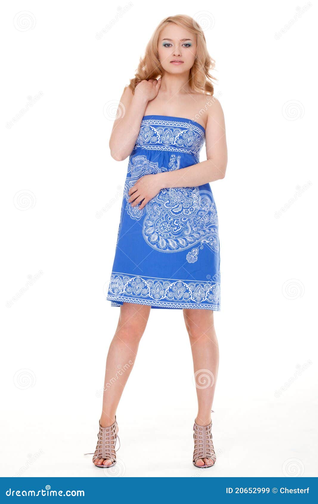 Woman Posing Wearing Blue Dress Stock Image Image Of Adult Person 20652999