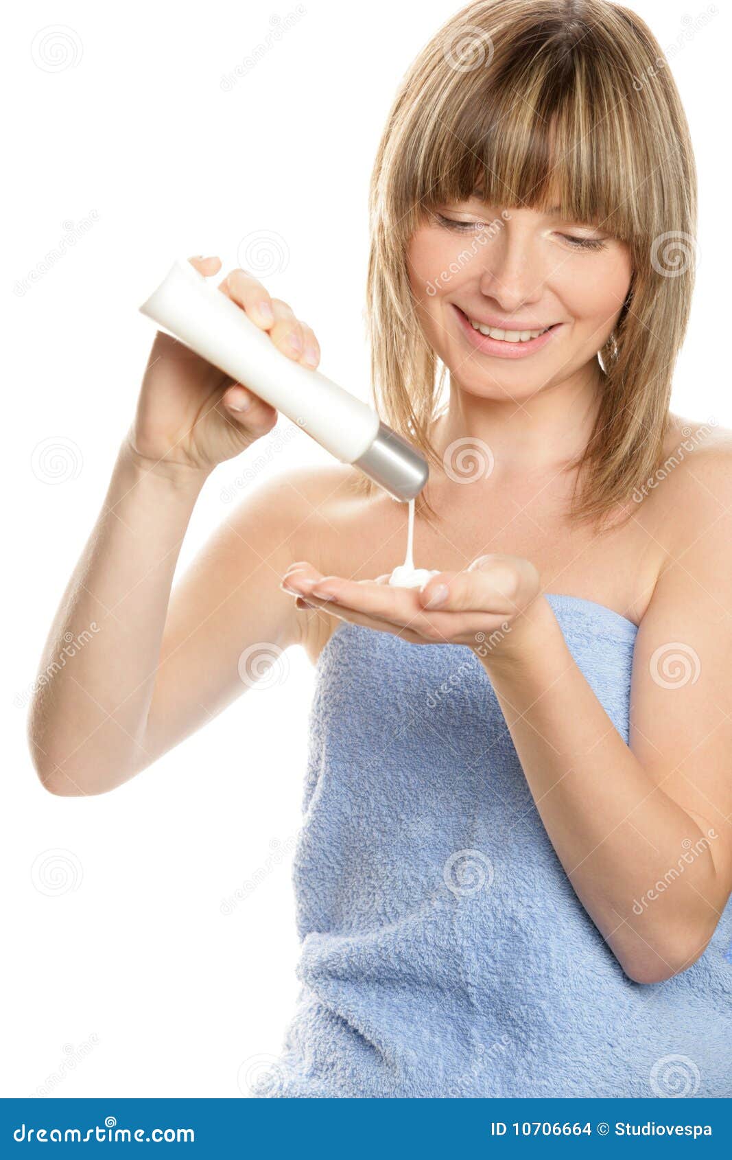 Woman Pouring Body Lotion in Hand Stock Photo Image of freshness