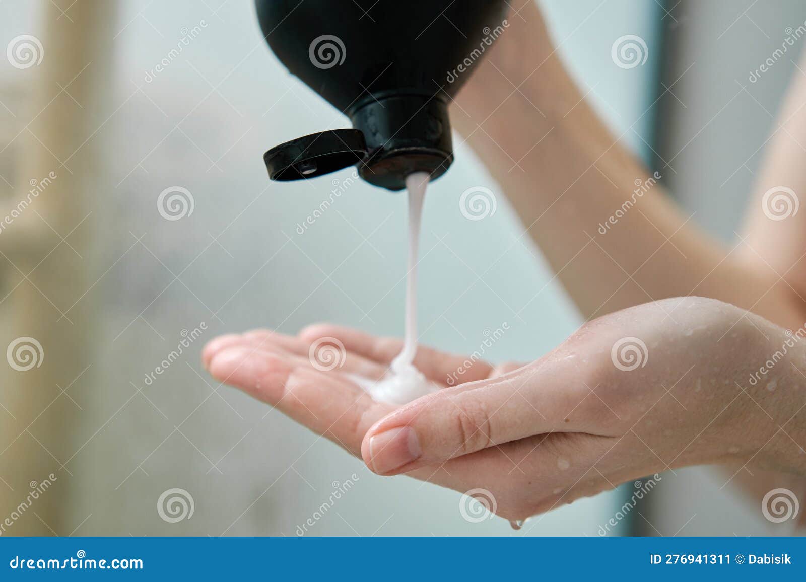 Woman Pouring Shampoo On Hand In Bathroom Stock Image Image Of Drop Bathroom 276941311