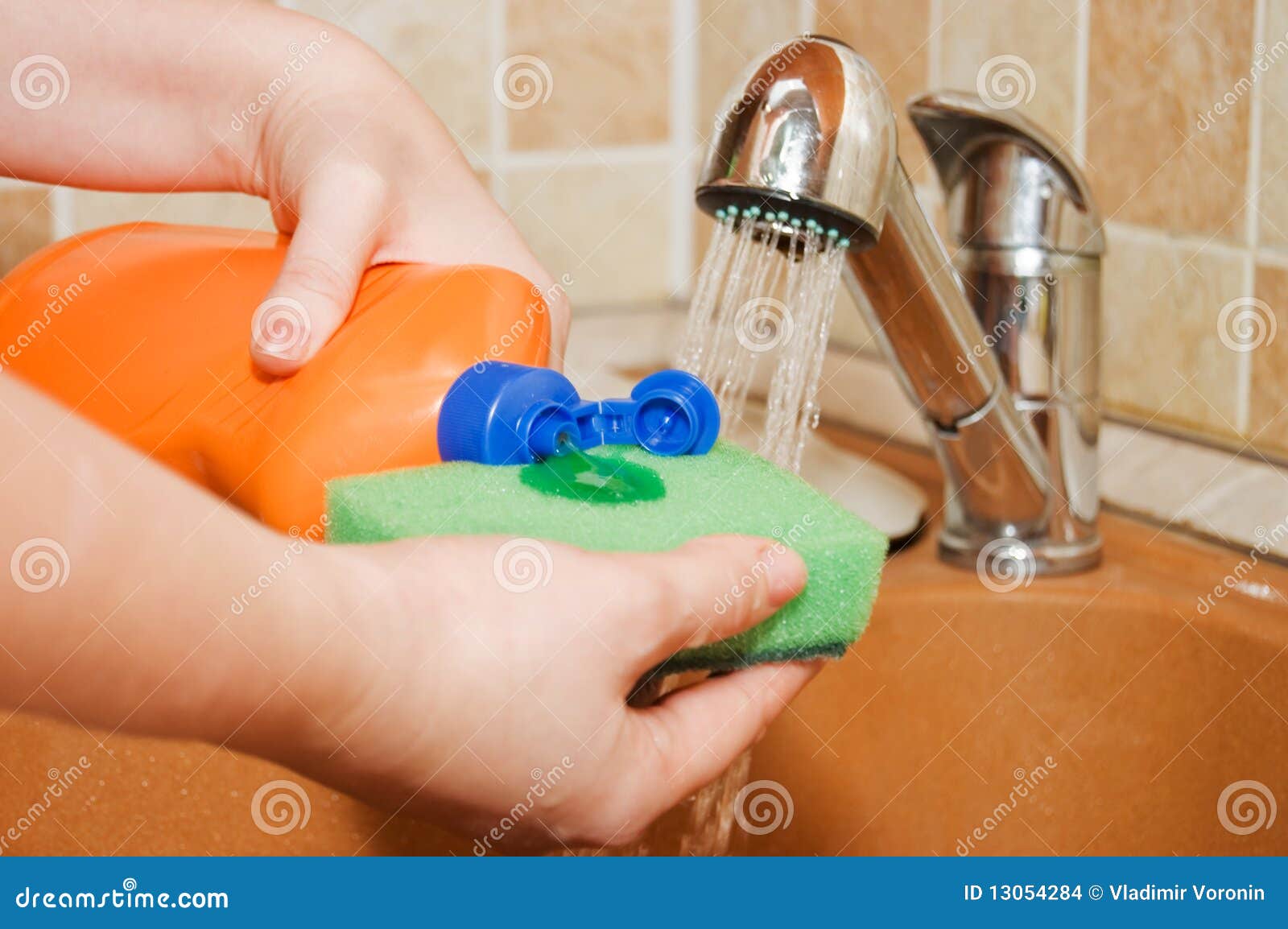 The Woman Pours a Washingup Liquid Stock Photo Image of home