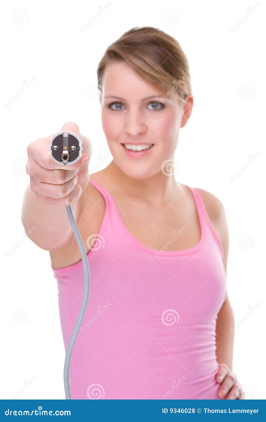 Woman with Power Cable stock photo. Image of electric 9346028