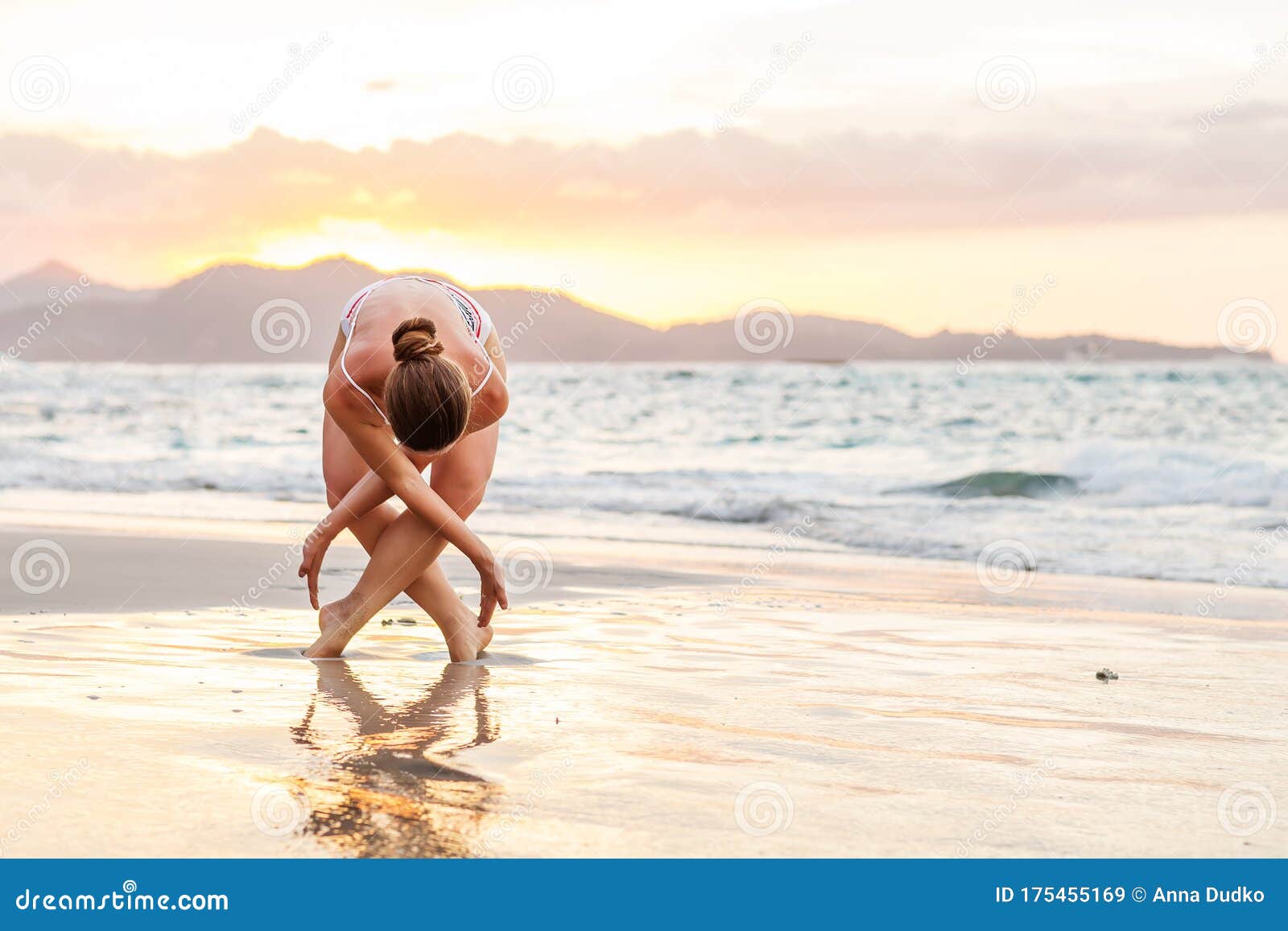 Woman Practices Yoga At Seashore Stock Image Image Of Health Park 175455169