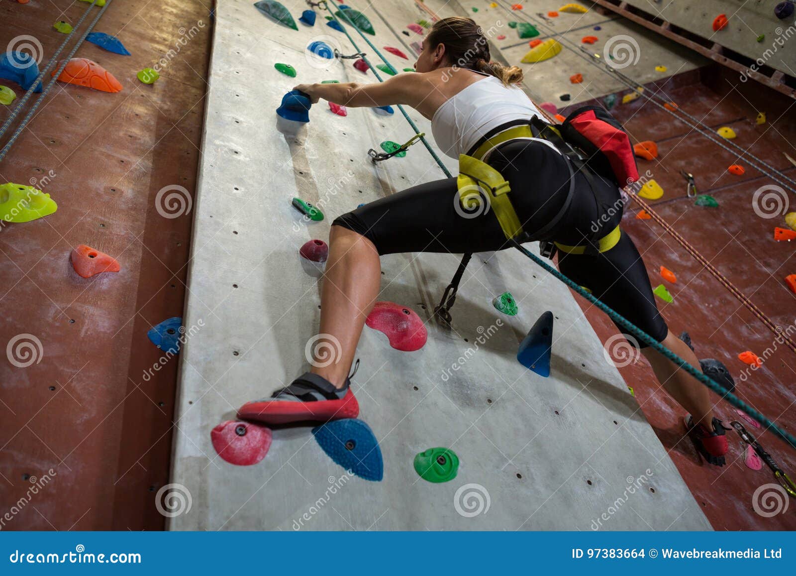 Woman Practicing Rock Climbing in Fitness Studio Stock Photo Image of