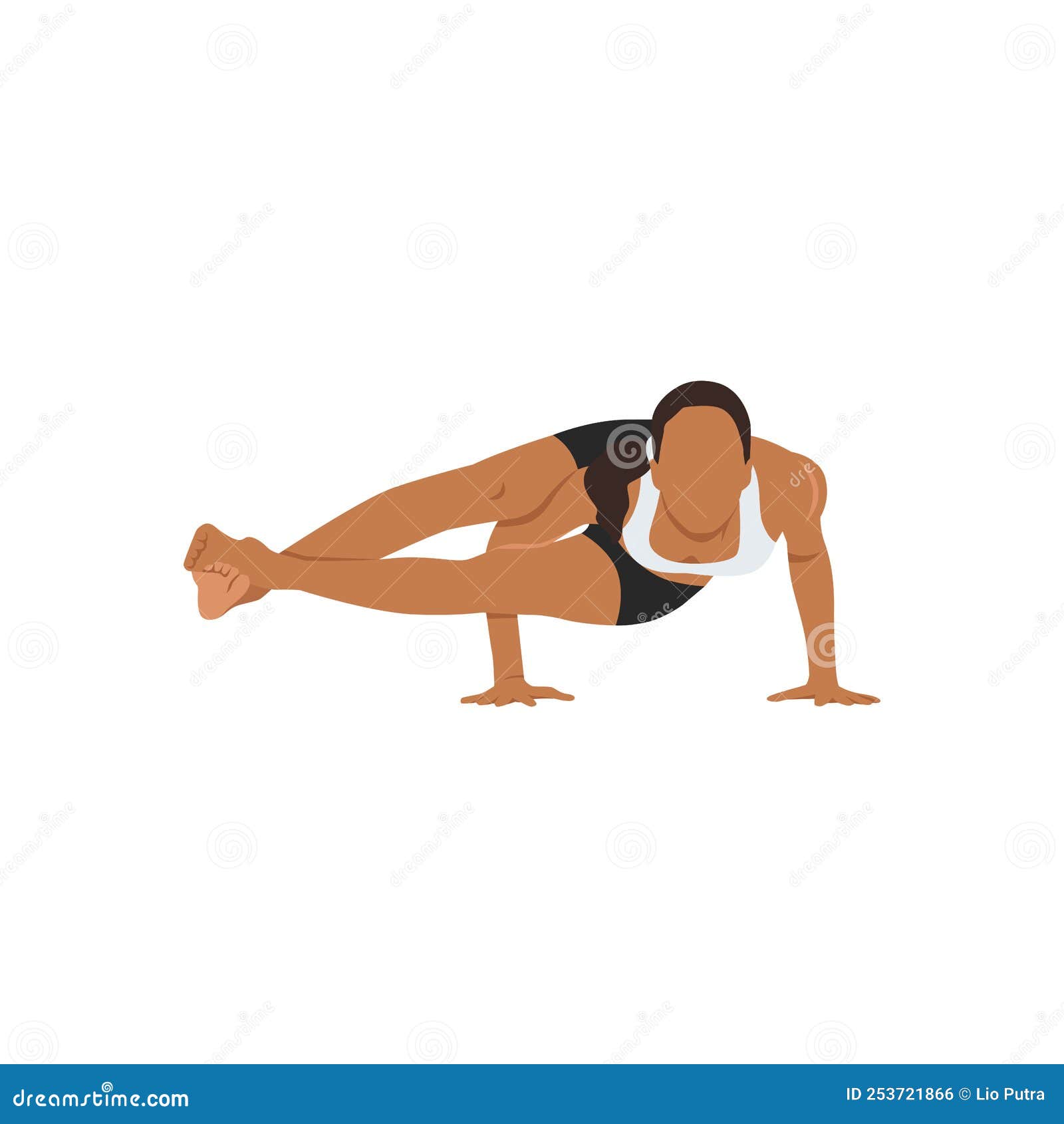 woman practicing yoga, doing arm stand astavakrasana, asymmetrical arm balance