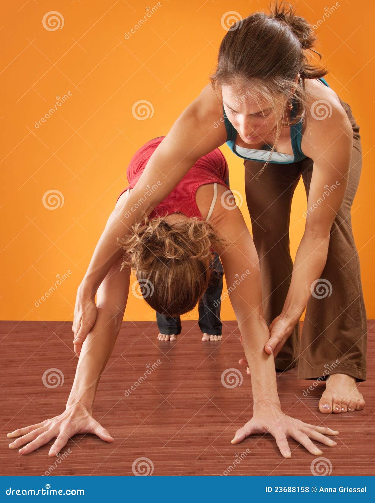 duo for yoga performance stretching spirituality training Stock Photo
