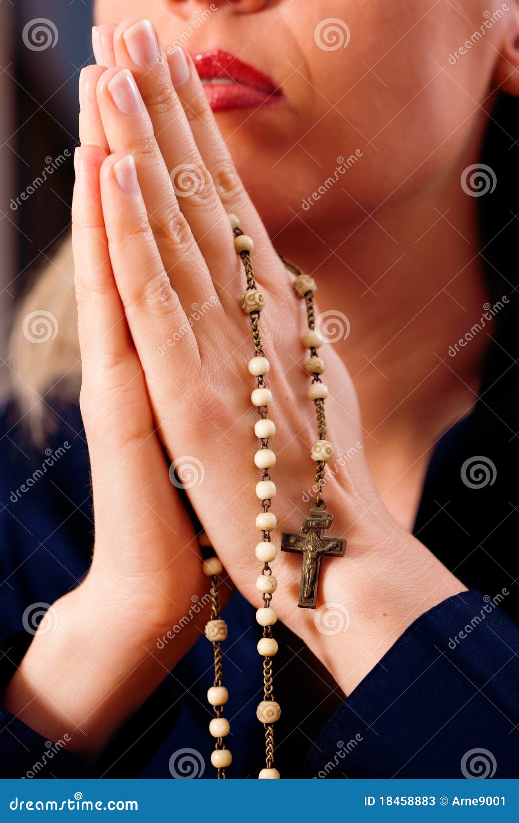 Woman Praying with Rosary To God Stock Image - Image of catholicism
