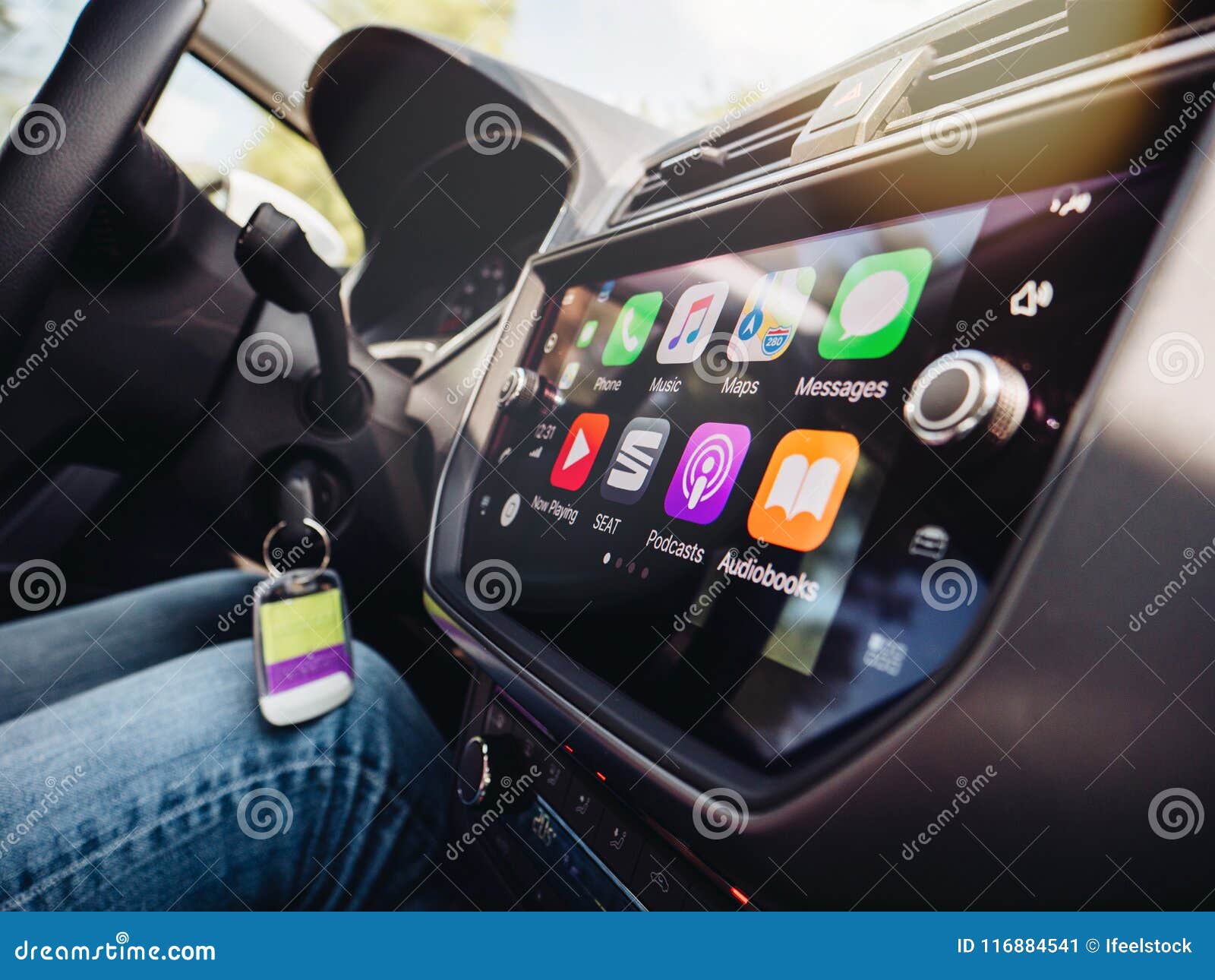 Woman Pressing Button on the Apple CarPlay Editorial Photo - Image of