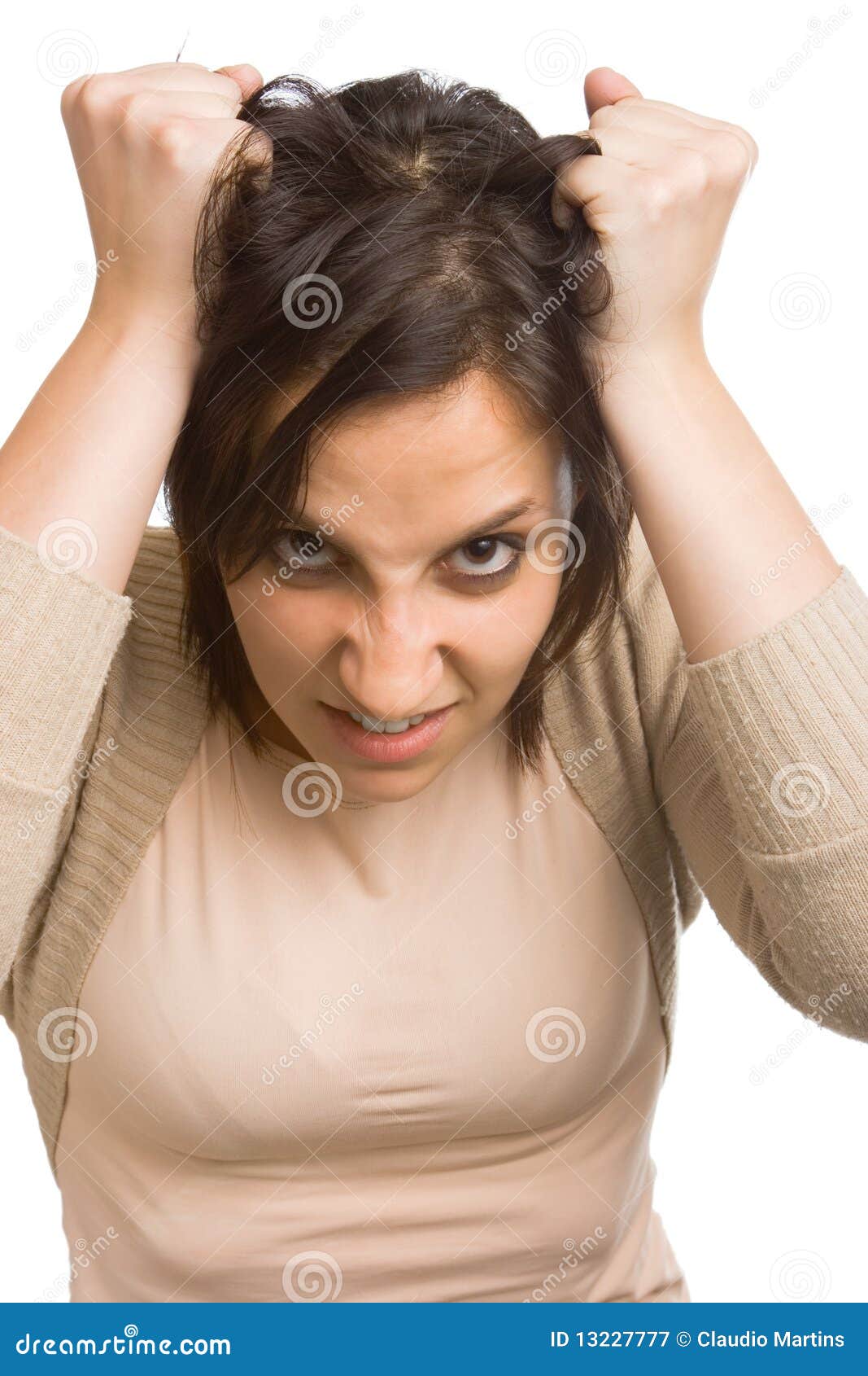 Woman pulling hair stock image. Image of tired, angry 13227777