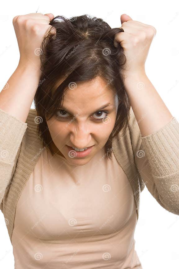 Woman pulling hair stock image. Image of tired, angry 13227777