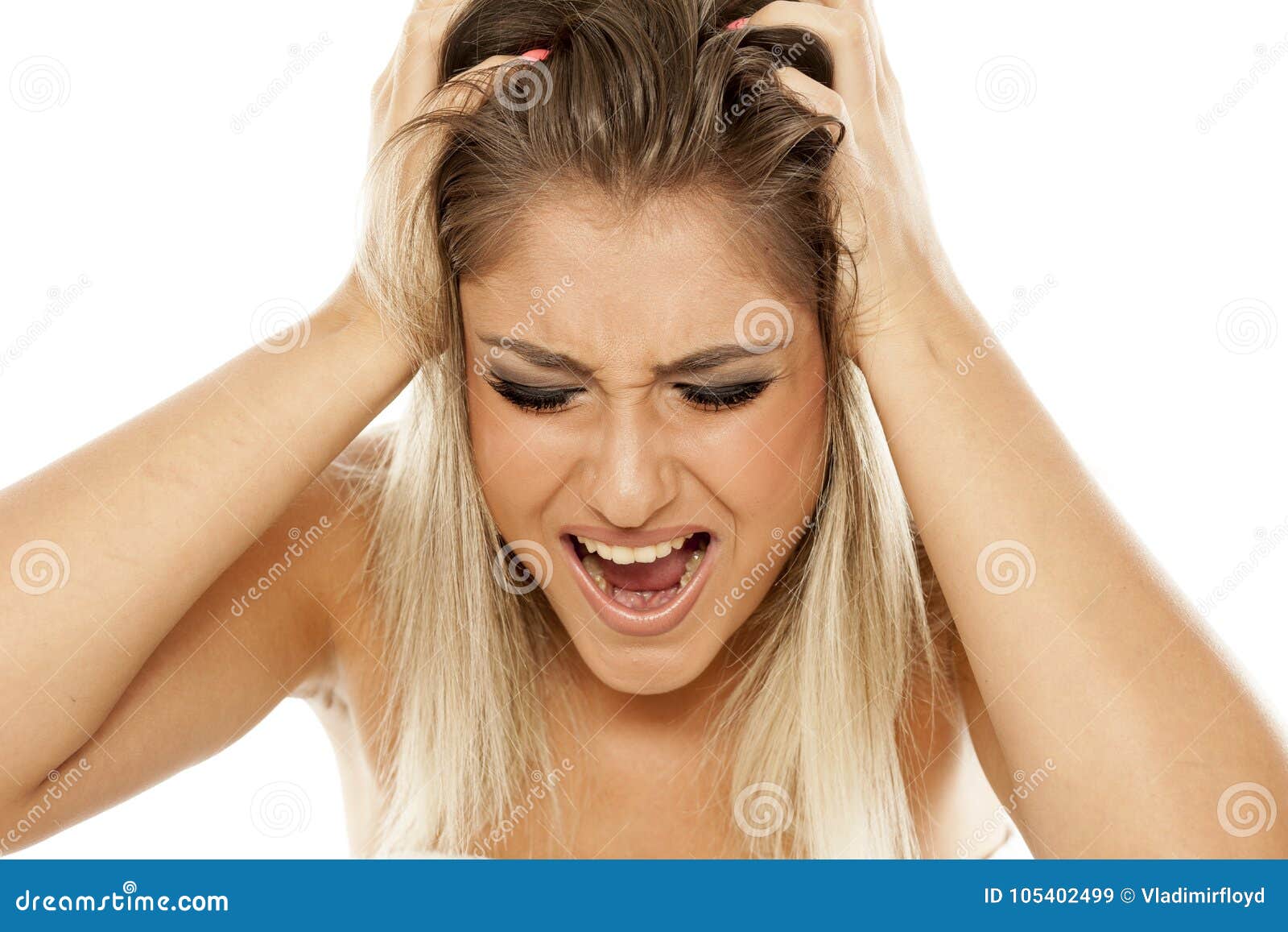 Woman pulling her hair stock image. Image of hair, woman 105402499