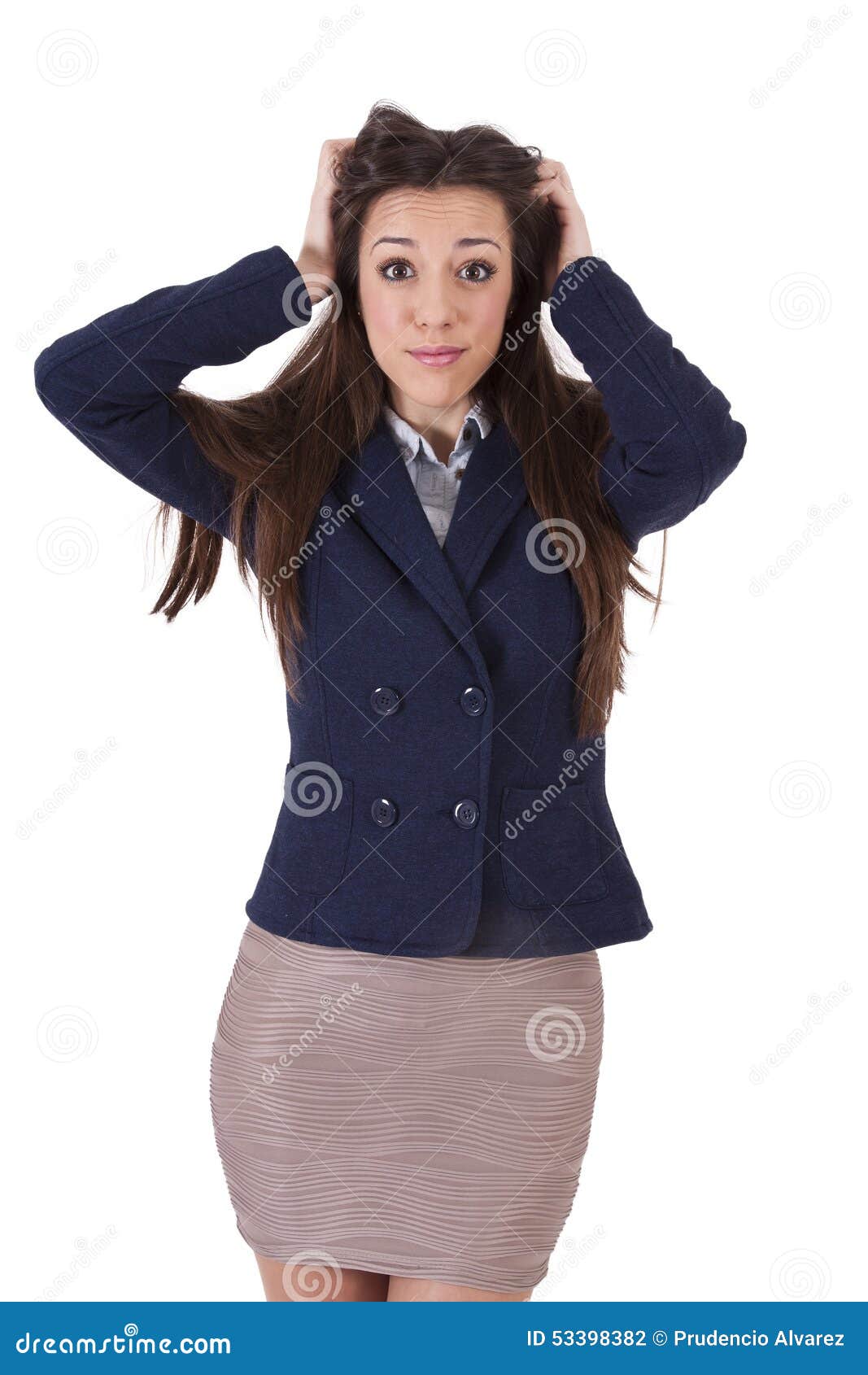 Woman pulling their hairs stock photo. Image of america 53398382