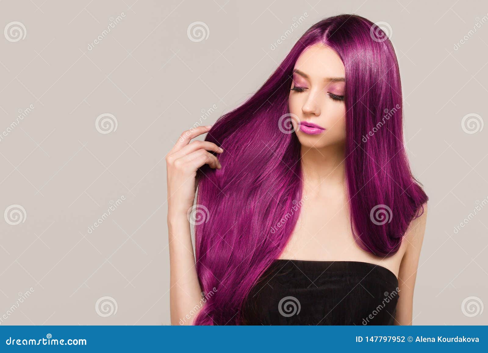 Woman with Purple Bright Hair Color. Shades of Pink. Straight Shiny Hair  Stock Photo - Image of gray, hairstyle: 147797952