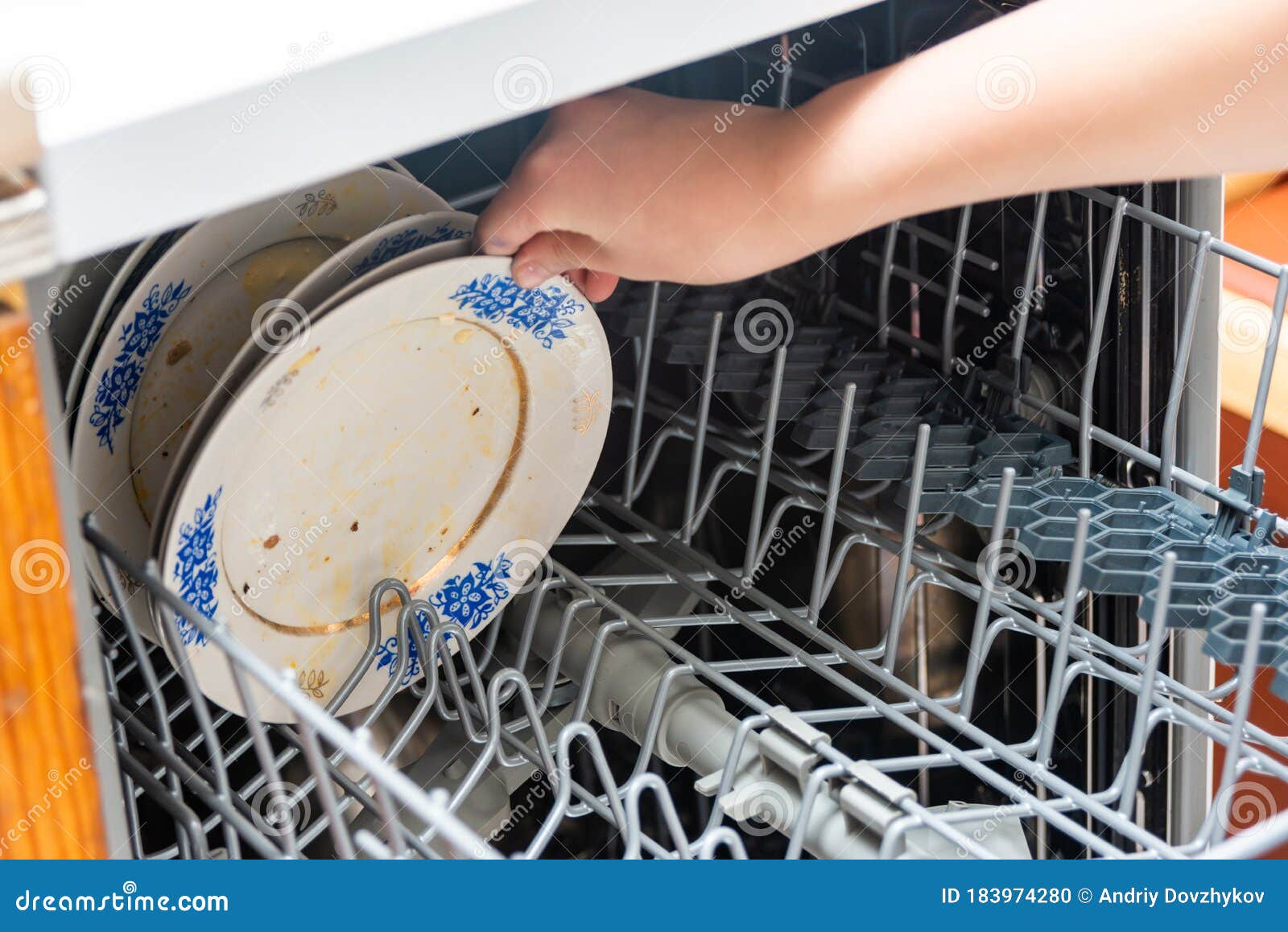 Woman Puts Dirty Plates in the Dishwasher Stock Photo Image of bowl