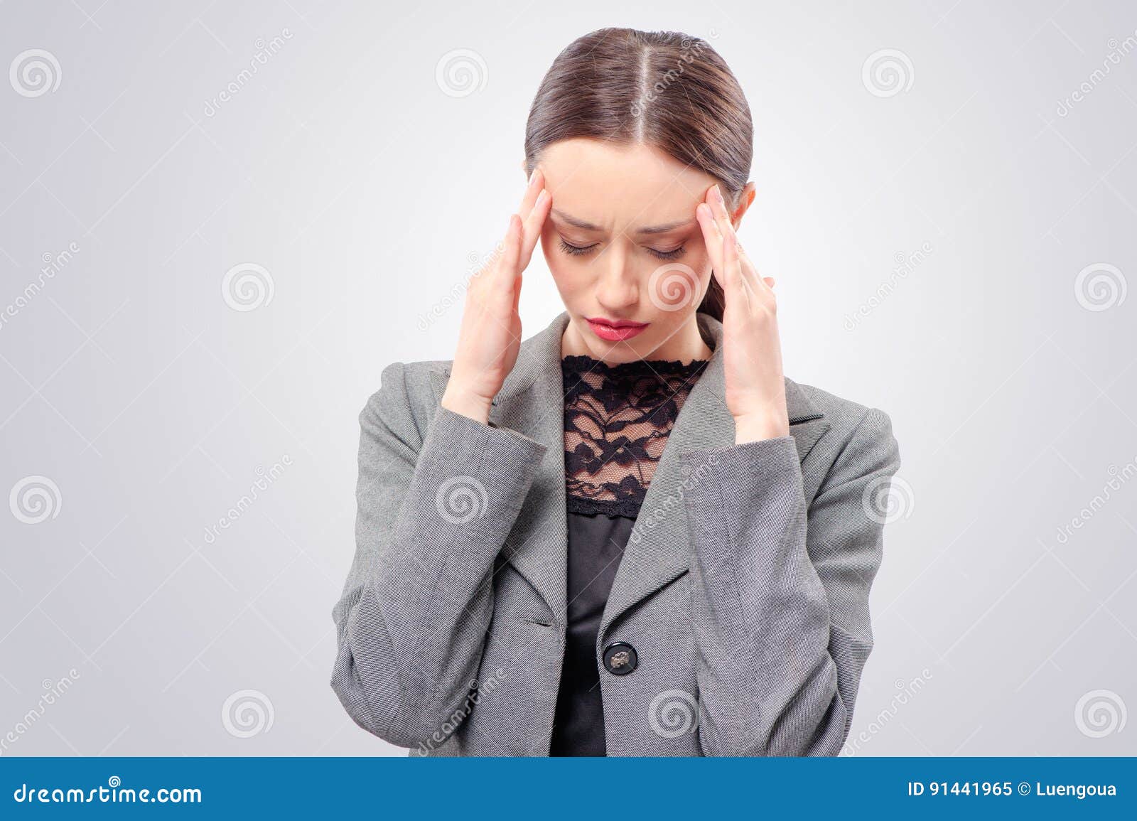 Woman Puts Hands on the Head Stock Image Image of jacket, hands 91441965