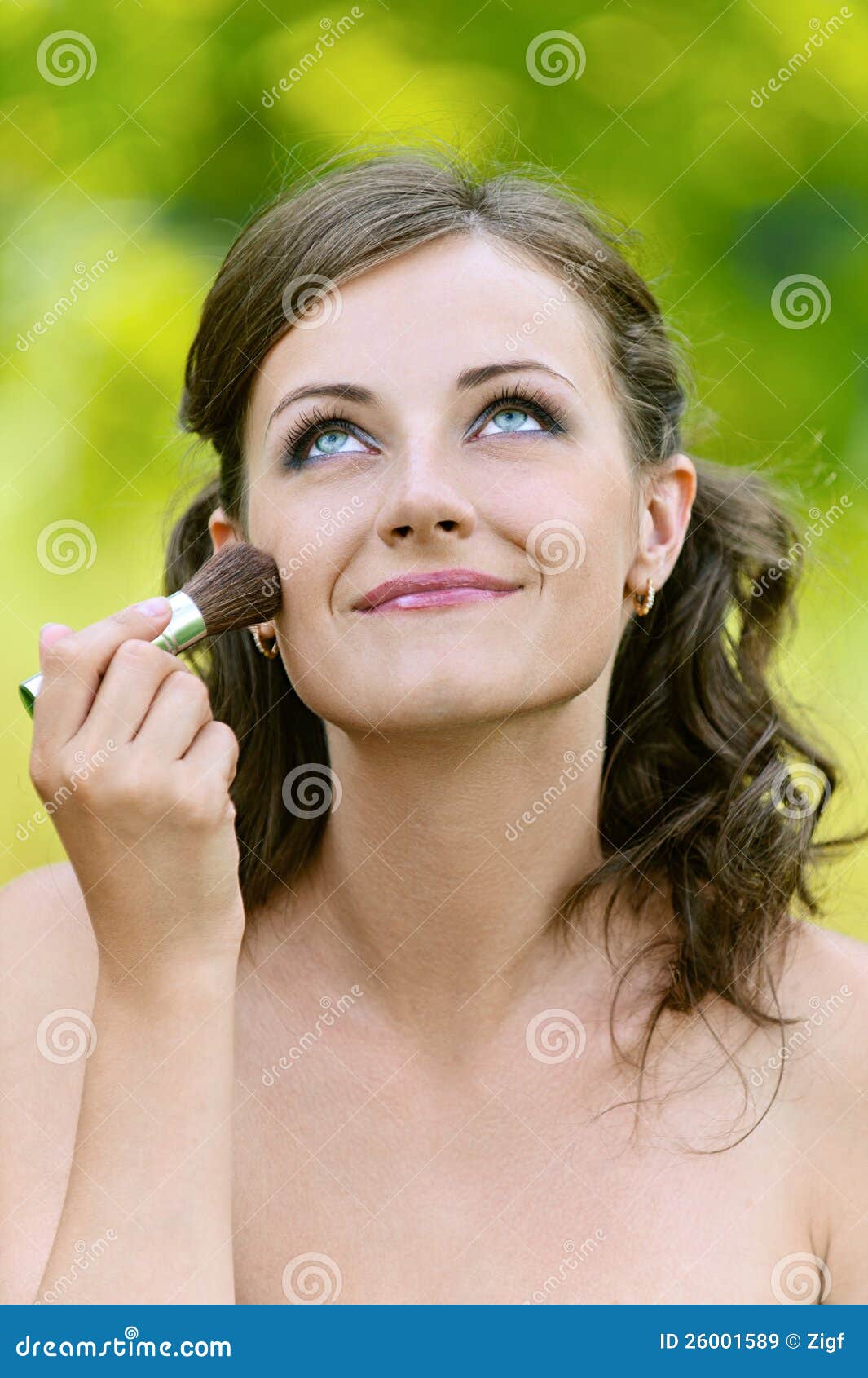 Woman Puts on Her Face Powder Brush Stock Image Image of outdoors