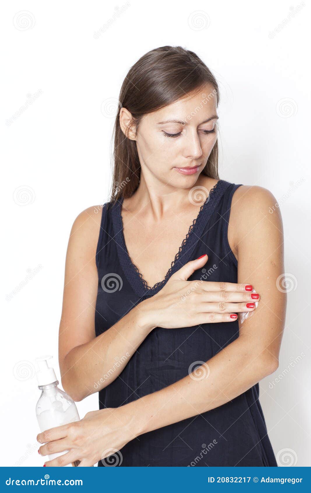 Woman Putting Lotion On Her Skin Stock Image Image Of Protect Beautiful