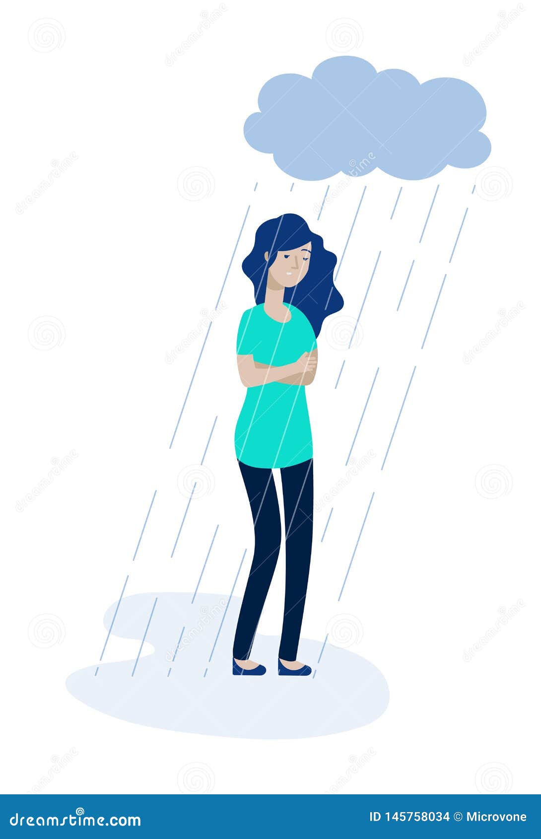 Woman Rain Cloud. Depressed Girl Feeling Lonely Depression Unhappy Teen ...