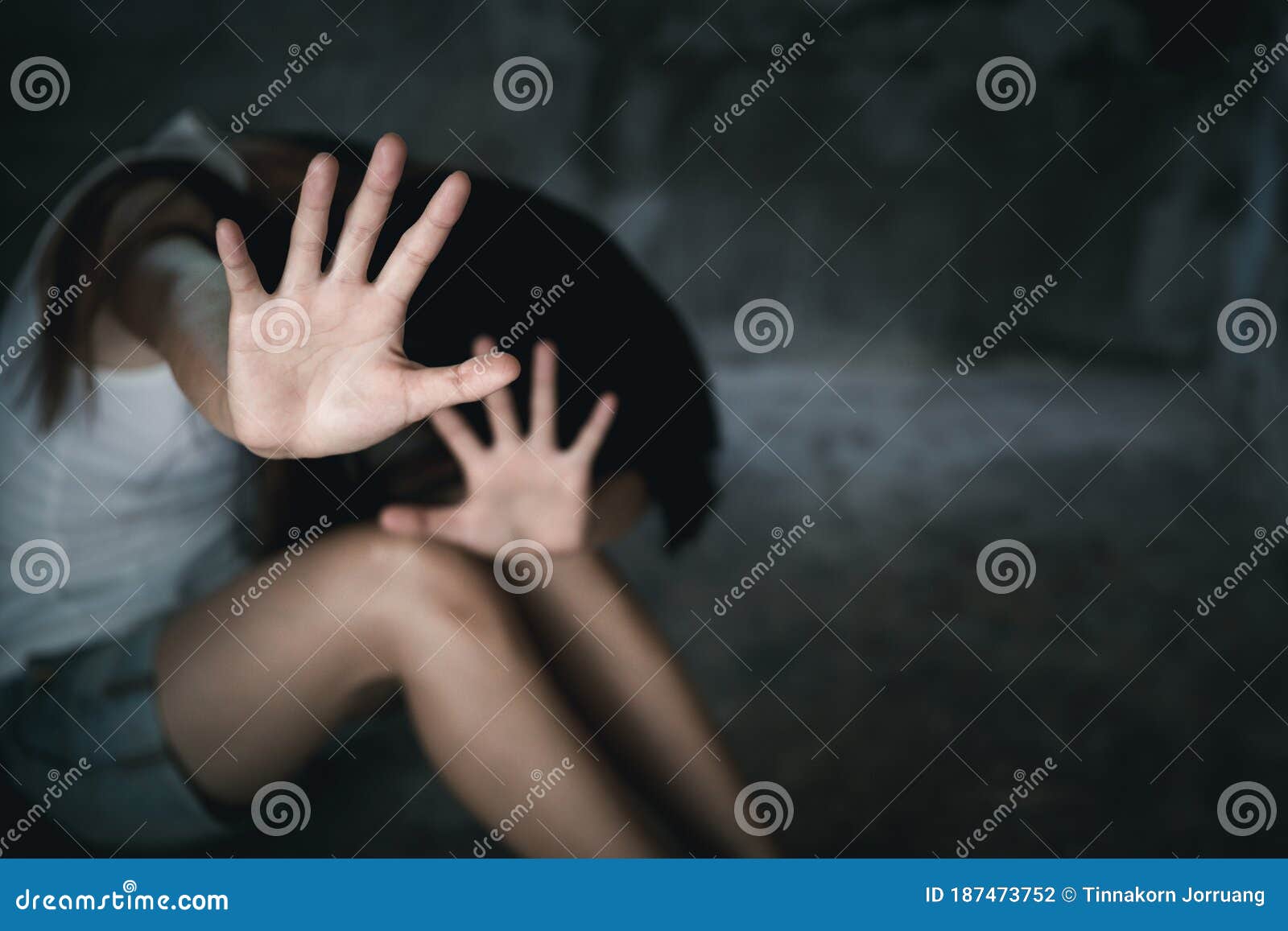Woman Raised Her Hand for Dissuade, Stop Sexual Abuse and Concept, Stop Violence Against Women, International Women`s Day Stock Photo
