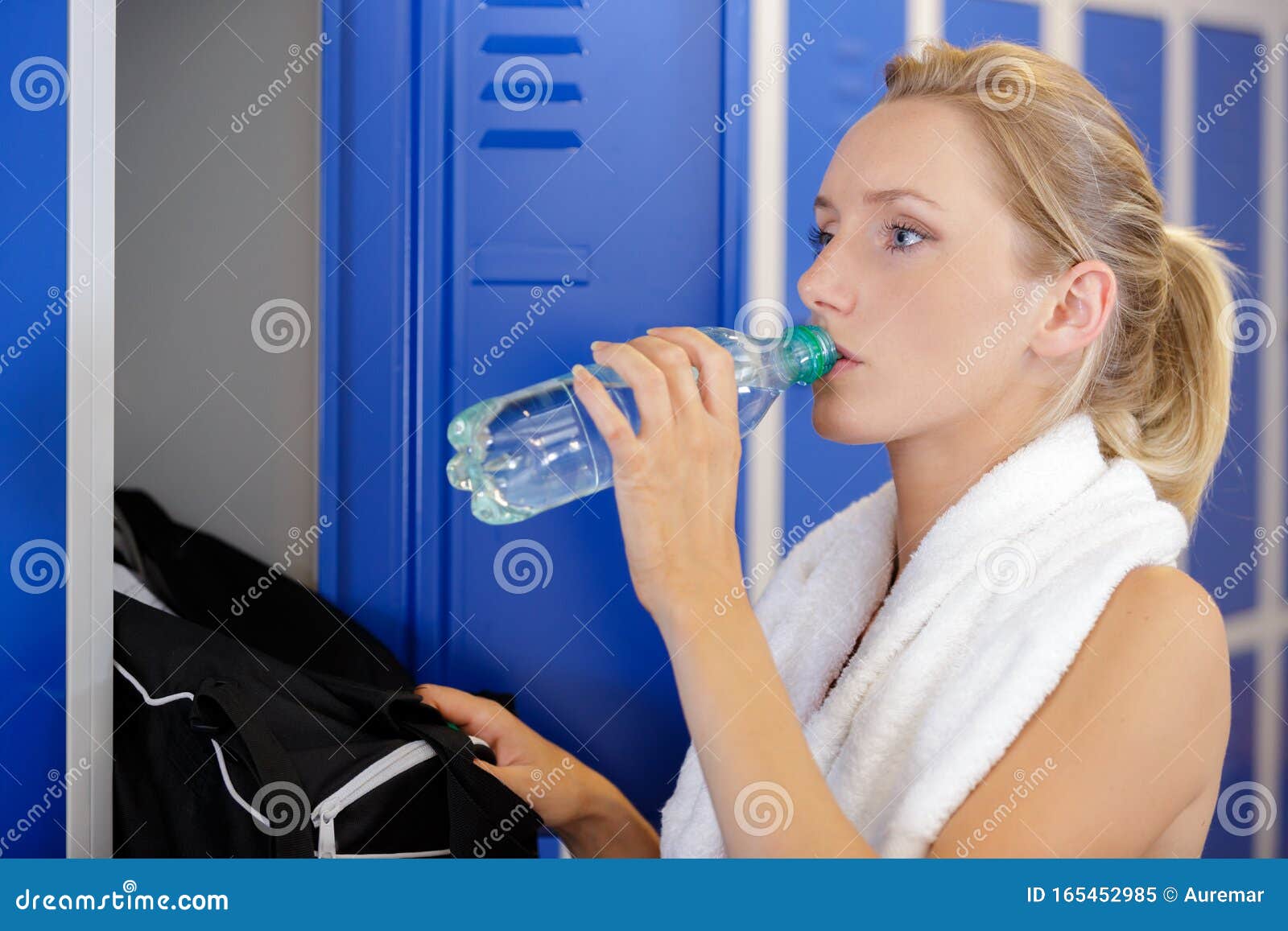Woman Ready For Workout In Gym Locker Room Stock Image Image Of Cheerful Physical 165452985