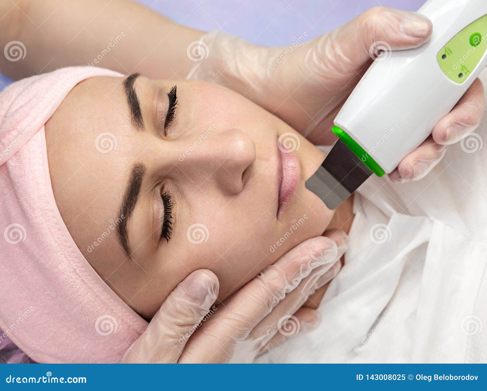 Model And Doctor Rejuvenating Facial Treatment Model Getting Lifting Therapy Massage In A